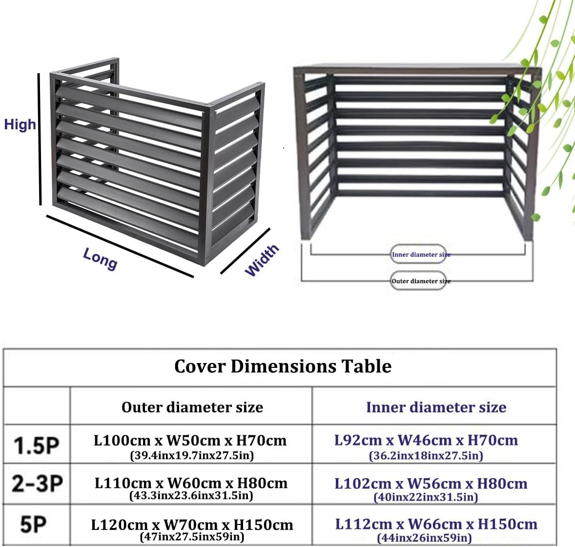 Air Conditioner Fence Screen Outdoor Flower Rack Aluminum Alloy Conditioning Cover For Outside Units Metal Plant Stand Privacy Screen 39.4*19.7*27.5/43.3*23.6*31.5in ( Color : Gray , Size : 110x60x80c