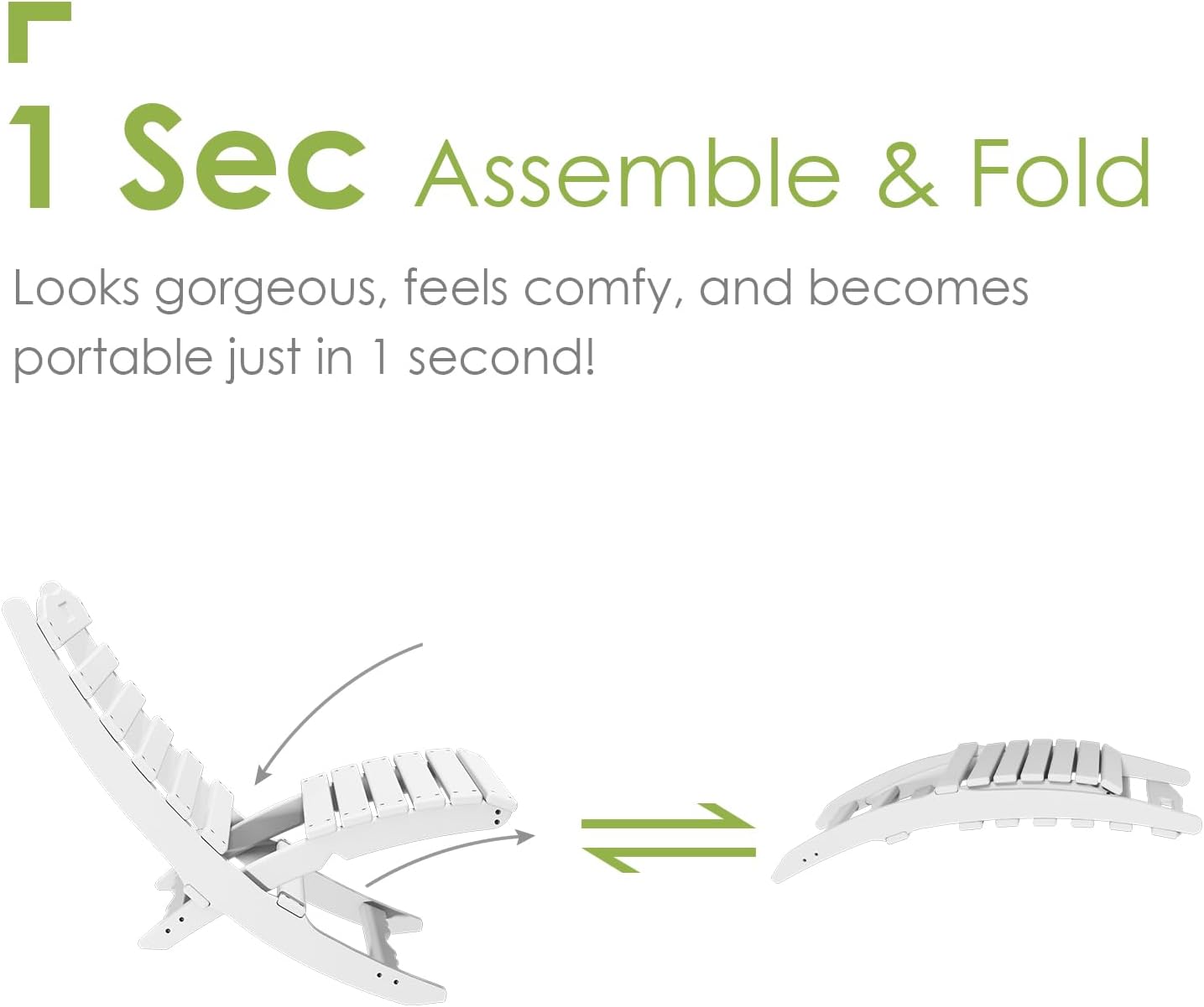 GREENVINES Folding-Xavier-Chairs Set of 4 | Wave | Portable Adirondack-Chair | HDPE Plastic | All Weather Fire-Pit Chair | White | for Beach Outdoor Deck Poolside Garden Patio Porch Fishing