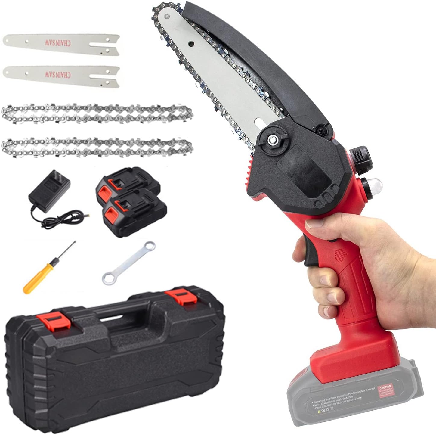 24V Mini Chainsaw Electric, 6-Inch Cordless Electric Small Chainsaw Handheld with Safety Lock, with 2Pcs Battery and 2Pcs Chains,Battery Powered Chainsaw for Tree Trimming Branch Wood Cutting
