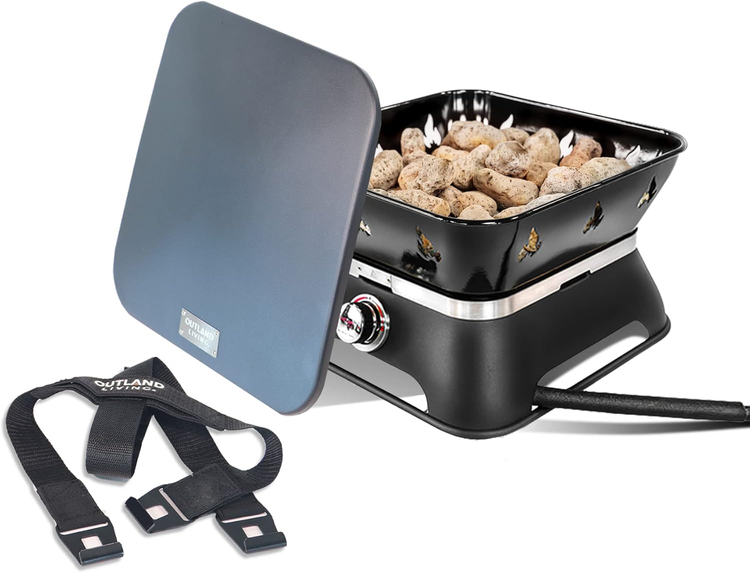 Outland Living Firebowl 805 Firecube 14” Portable Square Smokeless Propane Fire Pit – Outdoor Gas Fire Pit with Cover & Carry Kit, Lava Rocks, 58,000 BTU, Black