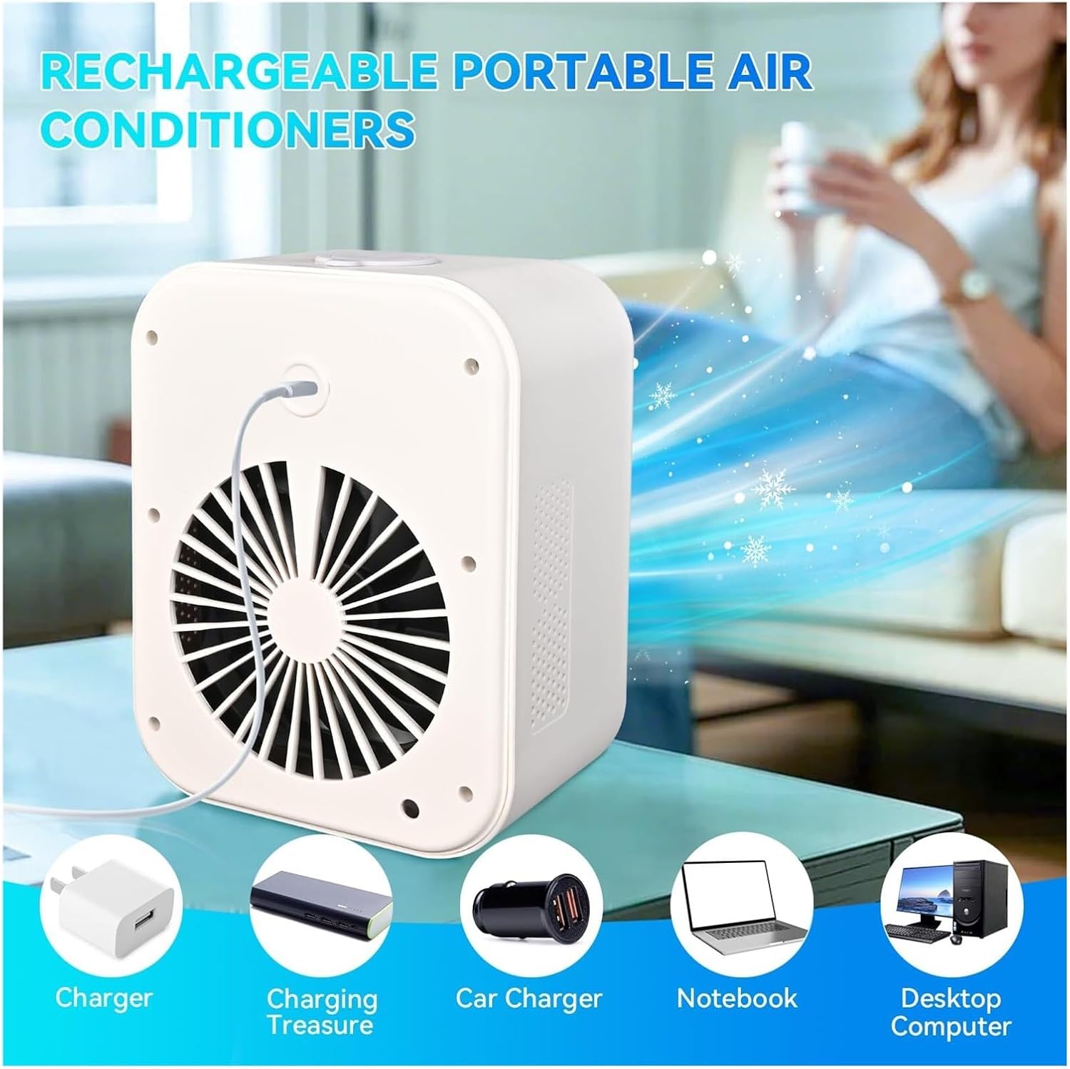 Portable Air Conditioner Fan, Personal Evaporative Air Cooler with 2 Speeds and 2 Cool Mists, Desktop Cooling Fan for Room Office Desk Camping or Car
