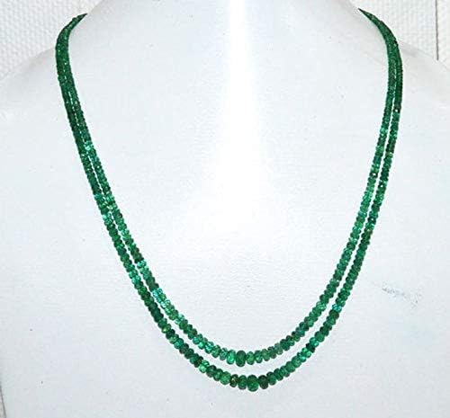 finest 2 line natural emerald faceted rondelle necklace, emerald faceted rondelle beads, 2.50-6 mm, 16