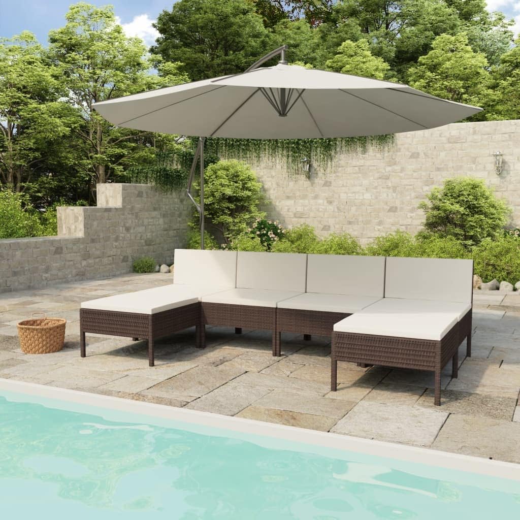 6 Piece Patio Lounge Set with Cushions Poly Rattan Brown,Versatile Patio Lounge Set: Create Your Dream Outdoor Oasis Patio Furniture Sets, Outdoor Furniture Sets