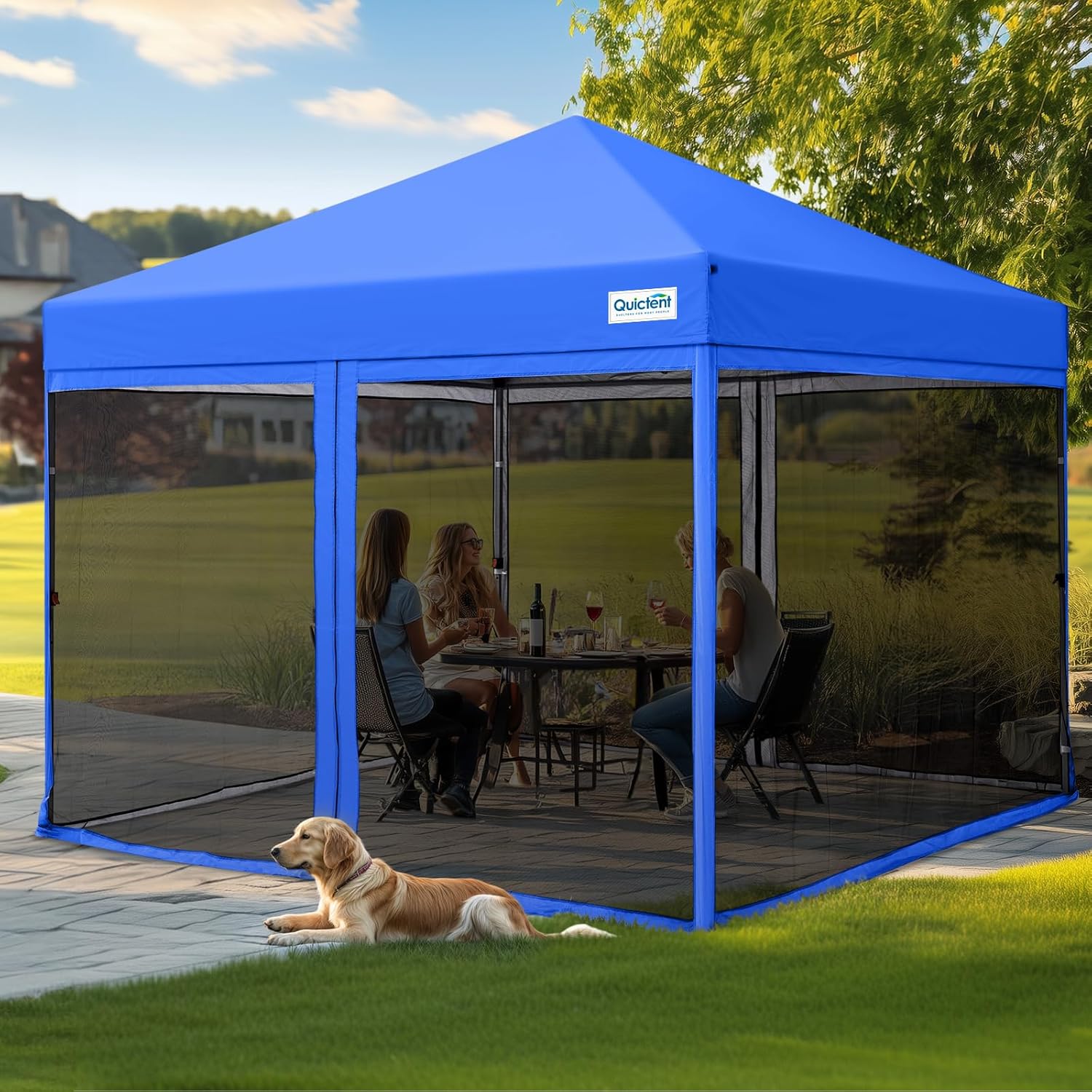 Quictent 10'x10’ Pop up Screened Canopy Tent with Mosquito Netting, Portable Easy up Outdoor Screen House Shelter for Patio, Camping and Picnic, Includes Wheeled Carry Bag