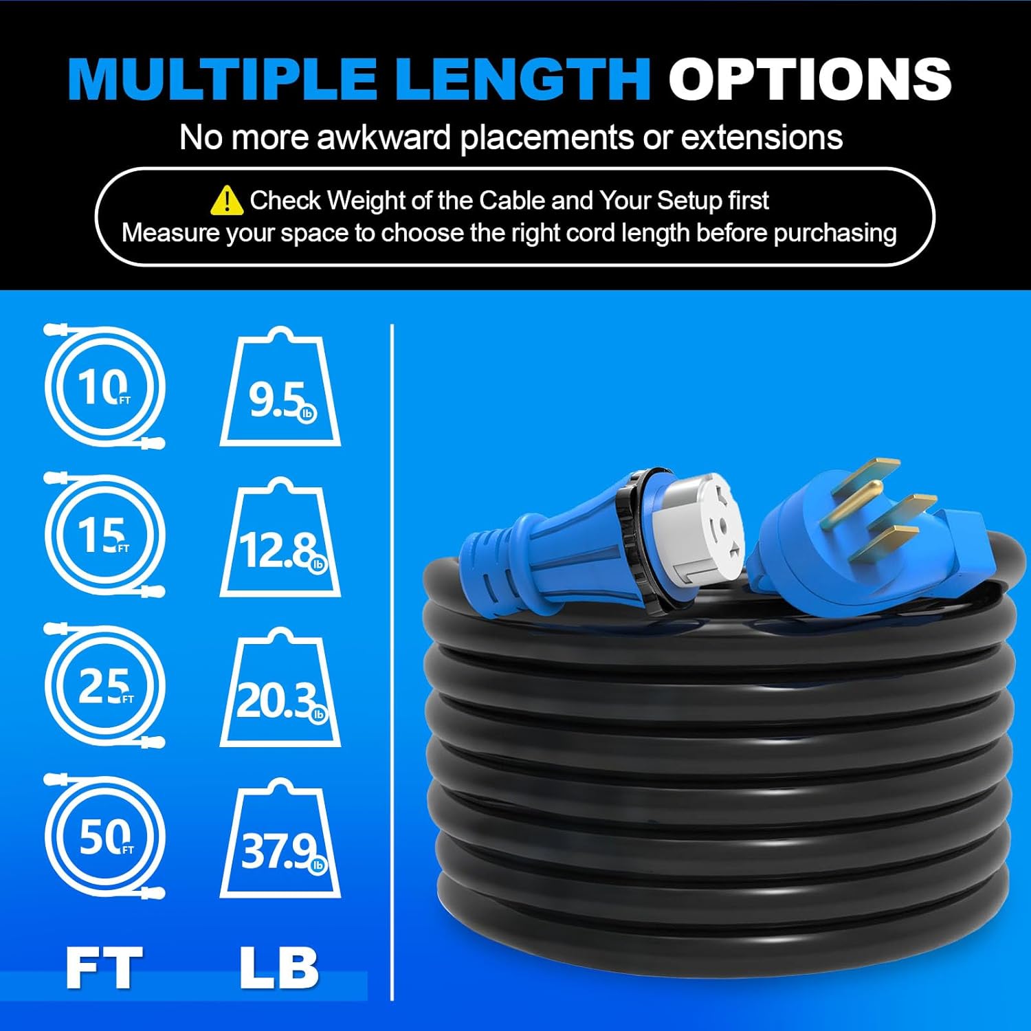 50 Amp Generator Cord, 25FT RV Extension Cord with Twist Lock, 4 Prong NEMA 14-50P to SS2-50R, Heavy Duty 6/3+8/1 Gauge STW Wire Cable for Camper & House, ETL Listed (25FT)