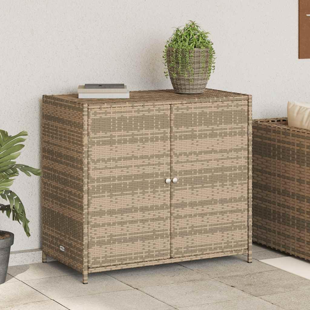 Beige PE Rattan Garden Storage Cabinet, Weather-Resistant Outdoor Storage Box for Patio, Deck, Balcony, 32.7 x 17.7 x 29.9 Inch, Two Doors