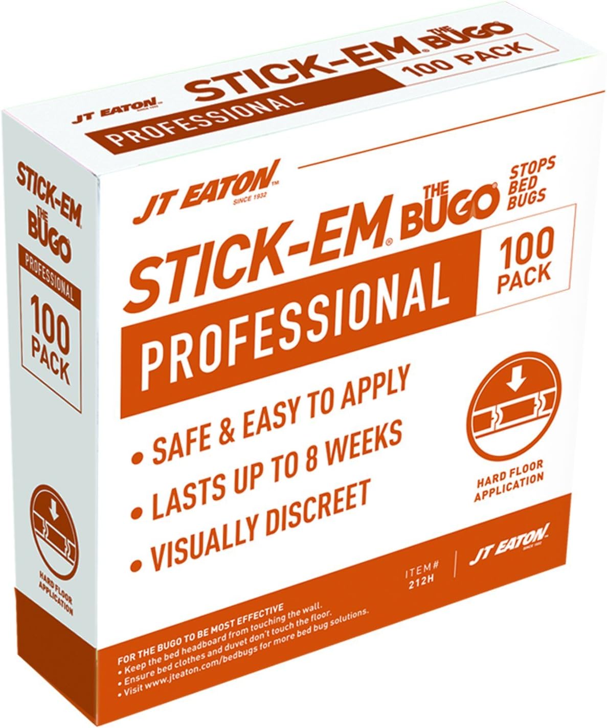 JT Eaton Stick-Em 212H Bed Bug Detector Trap, Easy-to-Apply Sticky Trap for Hard Floors, Also Works on Cockroaches, Bulk Pack