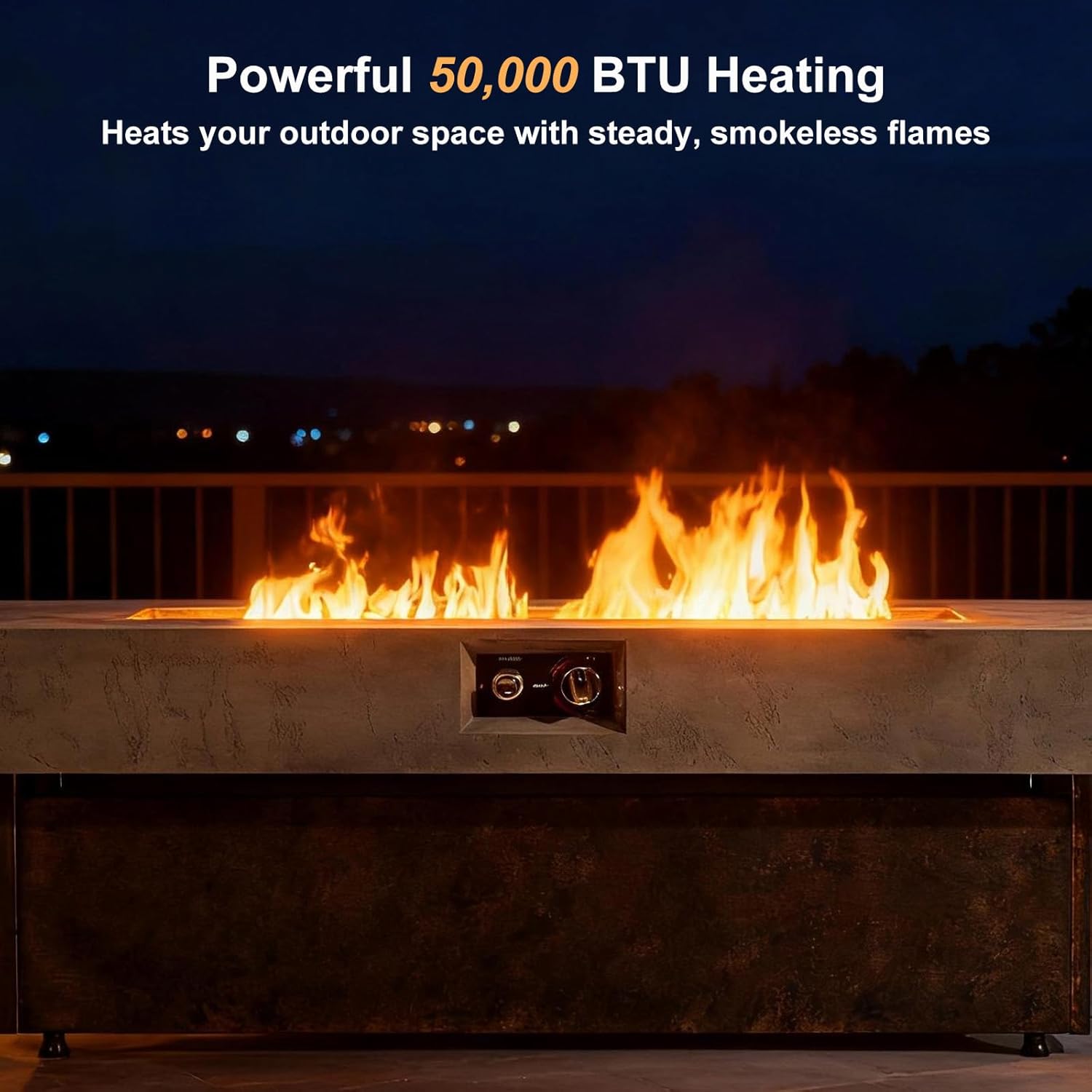 Propane Fire Pit Table, 55 Inch Firepits for Outside, Rectangle Gas Fire Pits for Outside Patio, Deck, Backyard, 50000 BTU, Free Waterproof Cover, Tank Outside, Tank Not Included, Brown+Gray