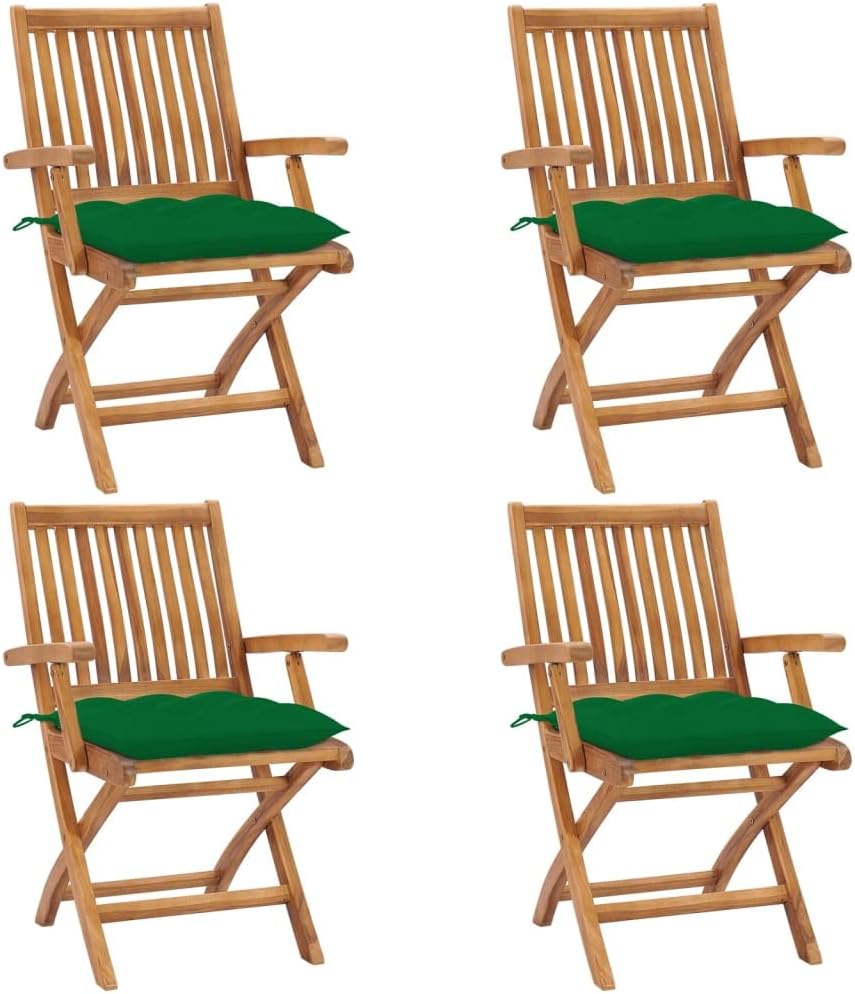 Folding Patio Chairs with Cushions 4 pcs Solid Teak Wood Outdoor Furniture, Outdoor Chairs