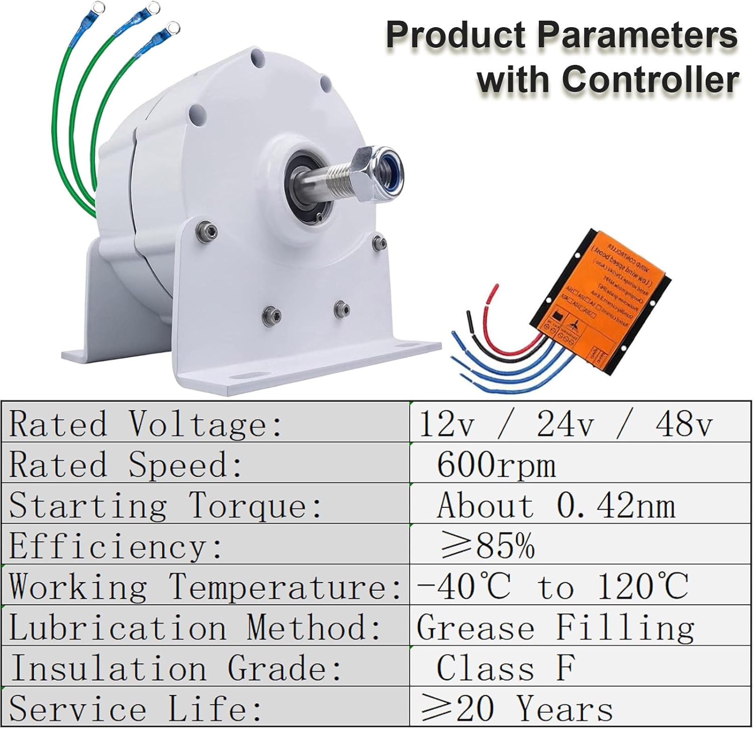 Gearless Permanent Magnet Generator, Low RPM 600R/Min 8000W Small Permanent Magnet Generator Ac Alternator with Controller Gearless Alternators for Wind Water Turbine 24V