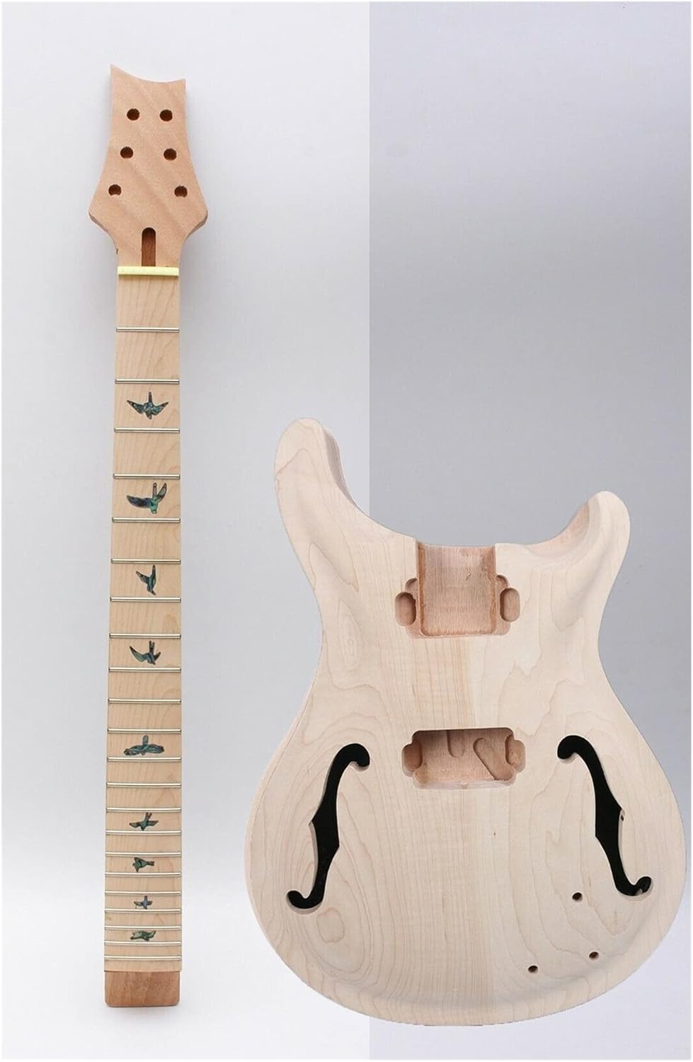 Unfinished Guitar Body 1set Electric Guitar Kit Guitar Neck 22 Fret Maple Mahogany Semi Hollow Body Guitar DIY Accessory