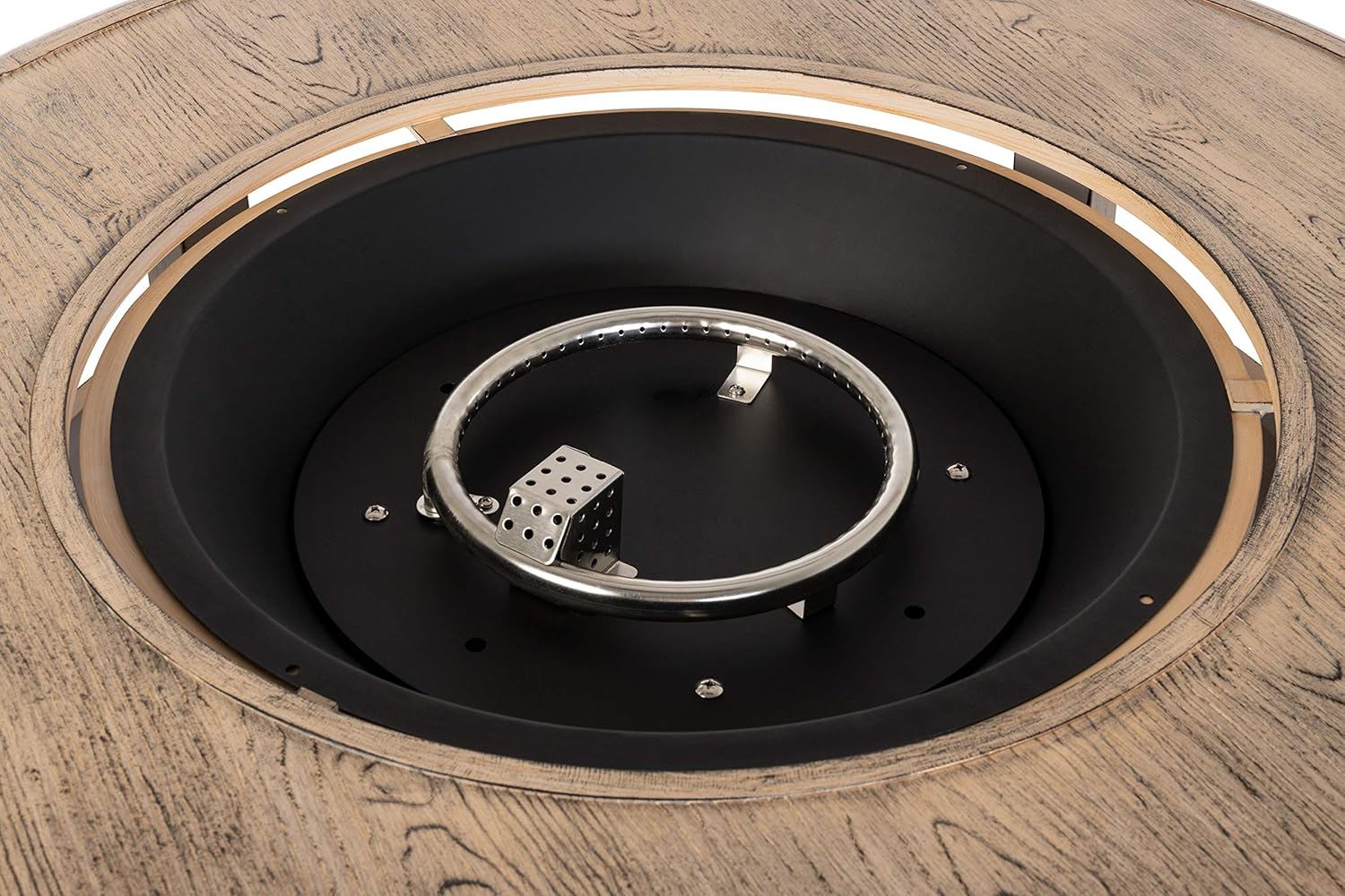 Thatcher Woodgrain Aluminum Convertible Gas Fire Pit Table 55,000 BTU Outdoor Portable with Fire Bowl Lid, Nylon Weather Cover & Clear Fire Glass - Driftwood Finish - Round - 42