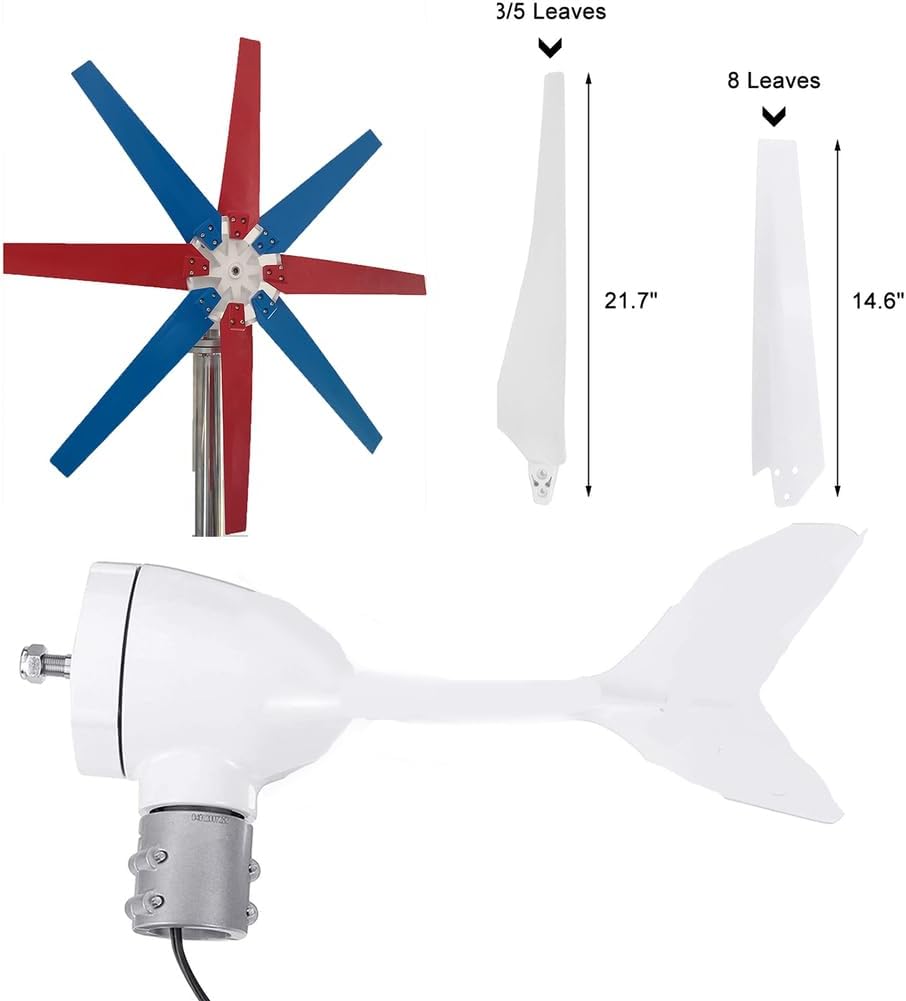 12V-220V Small Maglev Three Phase AC Vertical Wind Turbine,12000W Noiseless Vertical Wind Turbine Generator Kit for Home Or Camping (with Controller)