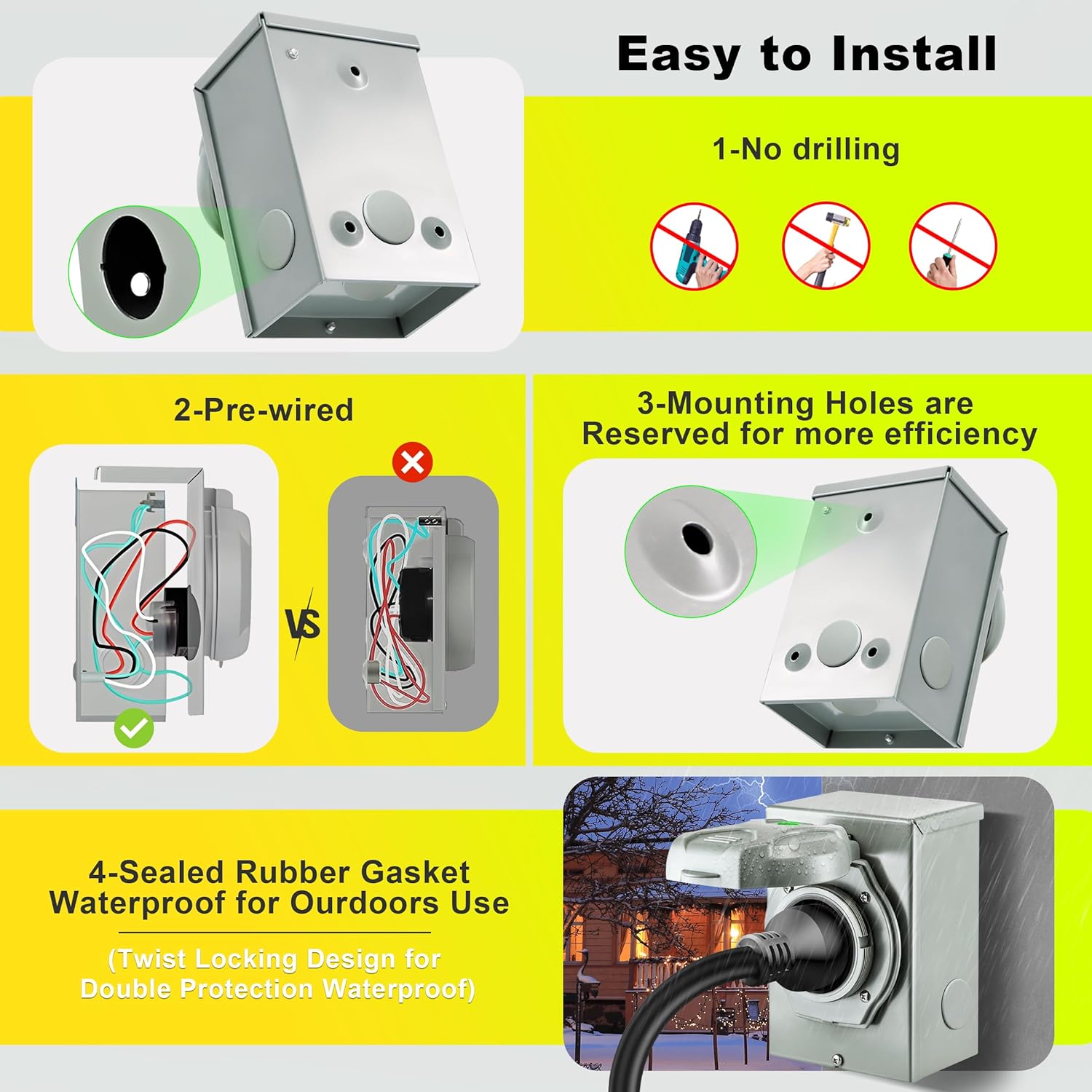 30 Amp Generator Cord and Generator Power Inlet Box Pre-Drilled, Generator Cords 25FT, 30 Amp 125V/250V Generator Power Cord NEMA 14-30P to 14-30R, Twist Locking Connector