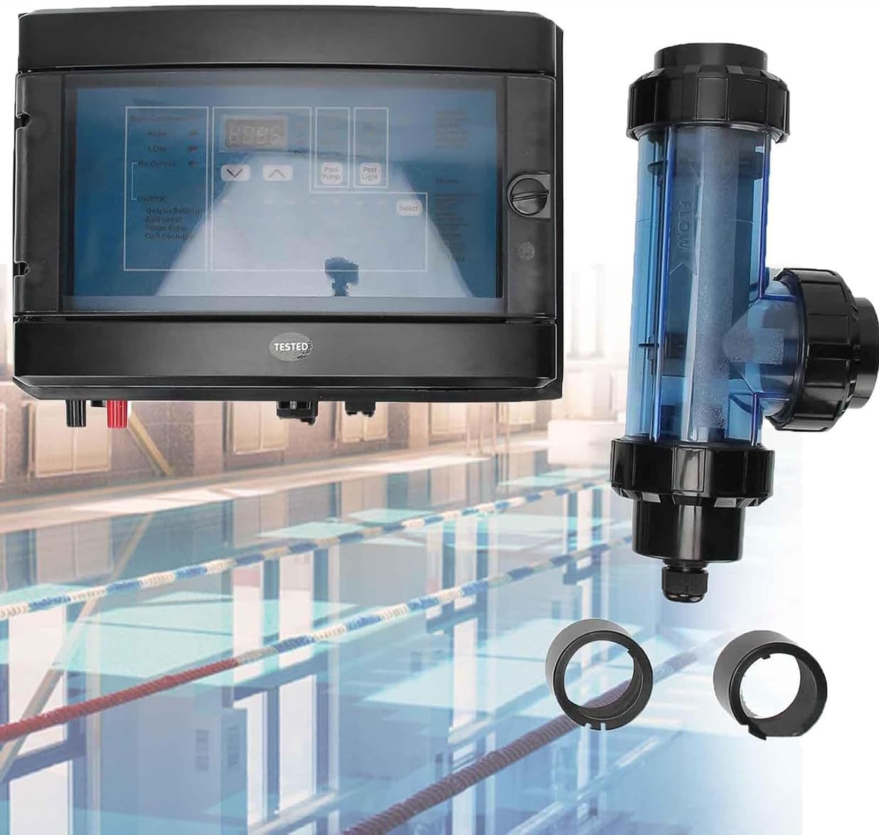 Pool Salt Water Chlorinator, 10/15/20/30/50g/h Salt Water Pool Chlorine Generator System, 10-40℃ Water Temperature Electrolyzer Swimming Pool Salt Chlorinator,30g/h