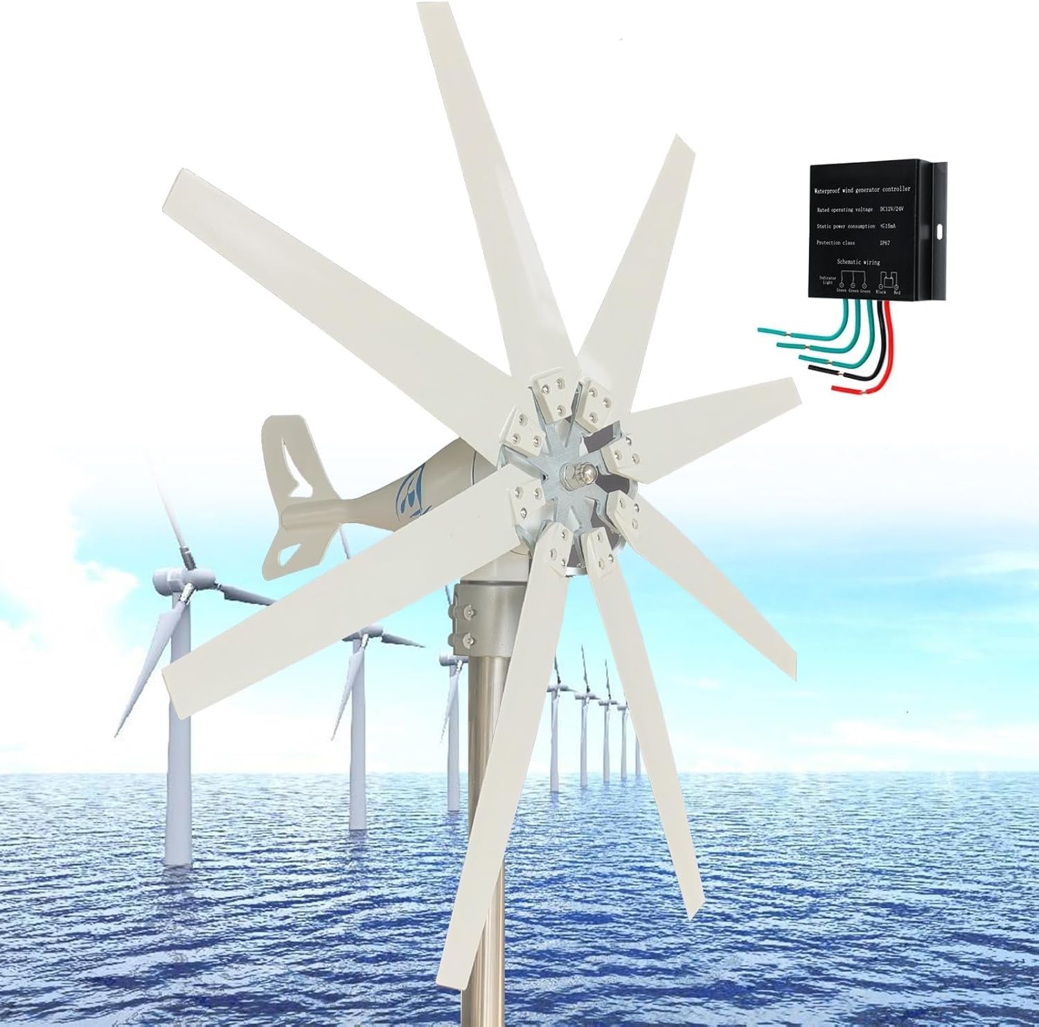 Wind Turbines Generator Kit 20000W DC 12V 24V 48V 110V 220V Wind Turbine Generator with 8 Blades Wind Turbine Kit for Homes Energy Supplementation,(110V)