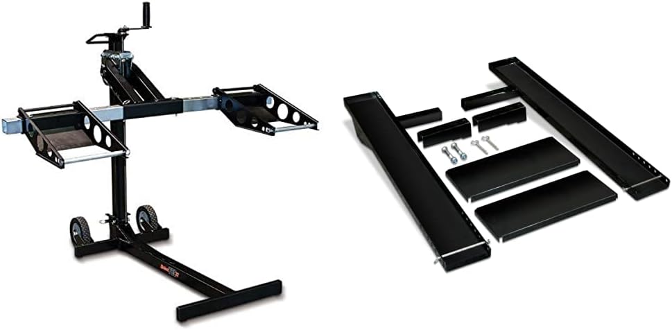 MoJack MJ750XT Riding Lawn Mower Lift (750lb Capacity) + MoJack Workbench Attachment for Lawn Mower Maintenance and Repairs (200lb Capacity)