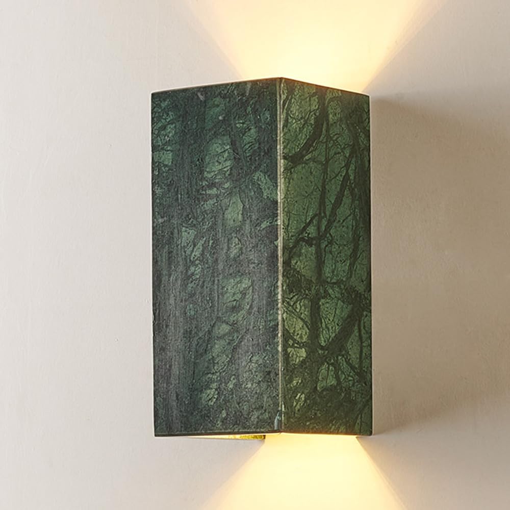 Led Marble Wall Sconce Alabaster Wall Lamp for Bedside 9in Nature Marble Wall Lighting Fixture, Hallway Living Room Indoor Bathroom Vanity Wall Lights, Green