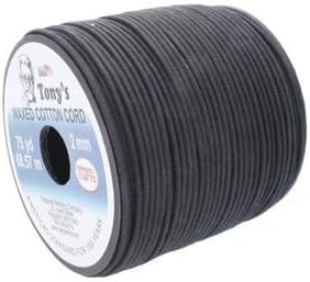 Su-Preme Tony's Waxed Cotton Cord, 2mm Thick, 720 Yard Bulk Spool, Black