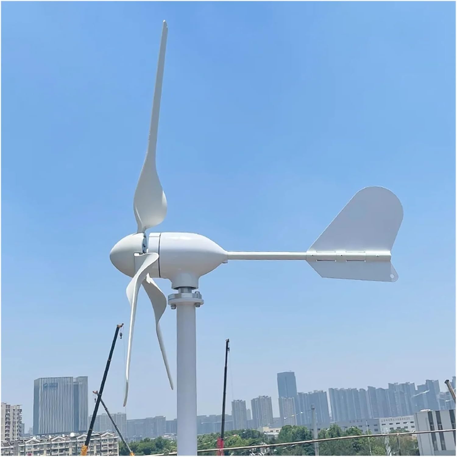Windmill Generator, Home 10KW Off Grid System Wind Turbine Generators 10000W 12V 24V 48V Windmill 3 Blades For Farm Low Wind Speed Starting Wind Turbines (Color : White, Size : 24V_10KW)