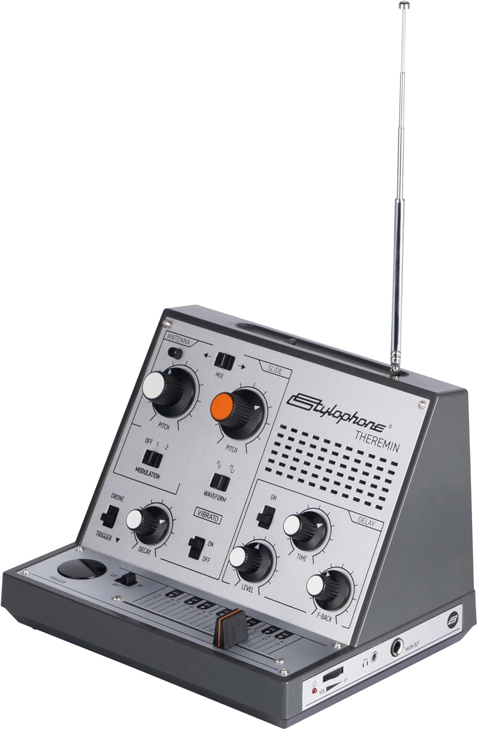 Stylophone Theremin – Award-Winning Portable Touch-Sensitive Synthesizer with Retro Analog Sound, Built-In Speaker, Delay & Vibrato Effects, Slider Control, Compact Battery-Powered Design