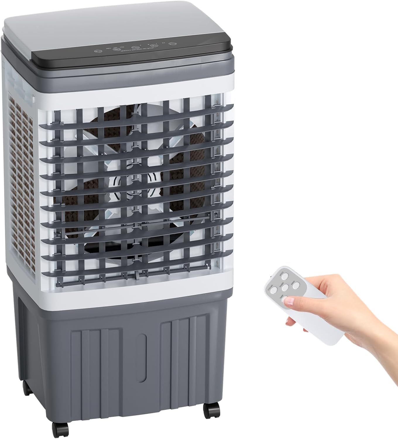 110V Evaporative Air Cooler with 6.6 Gal Water Tank, 3 IN 1 Portable Air Conditioners with Remote, Portable Air Cooler with Water Level Alarm, 3 Speeds, 7.5H Timer, Ideal for Indoor, Outdoor