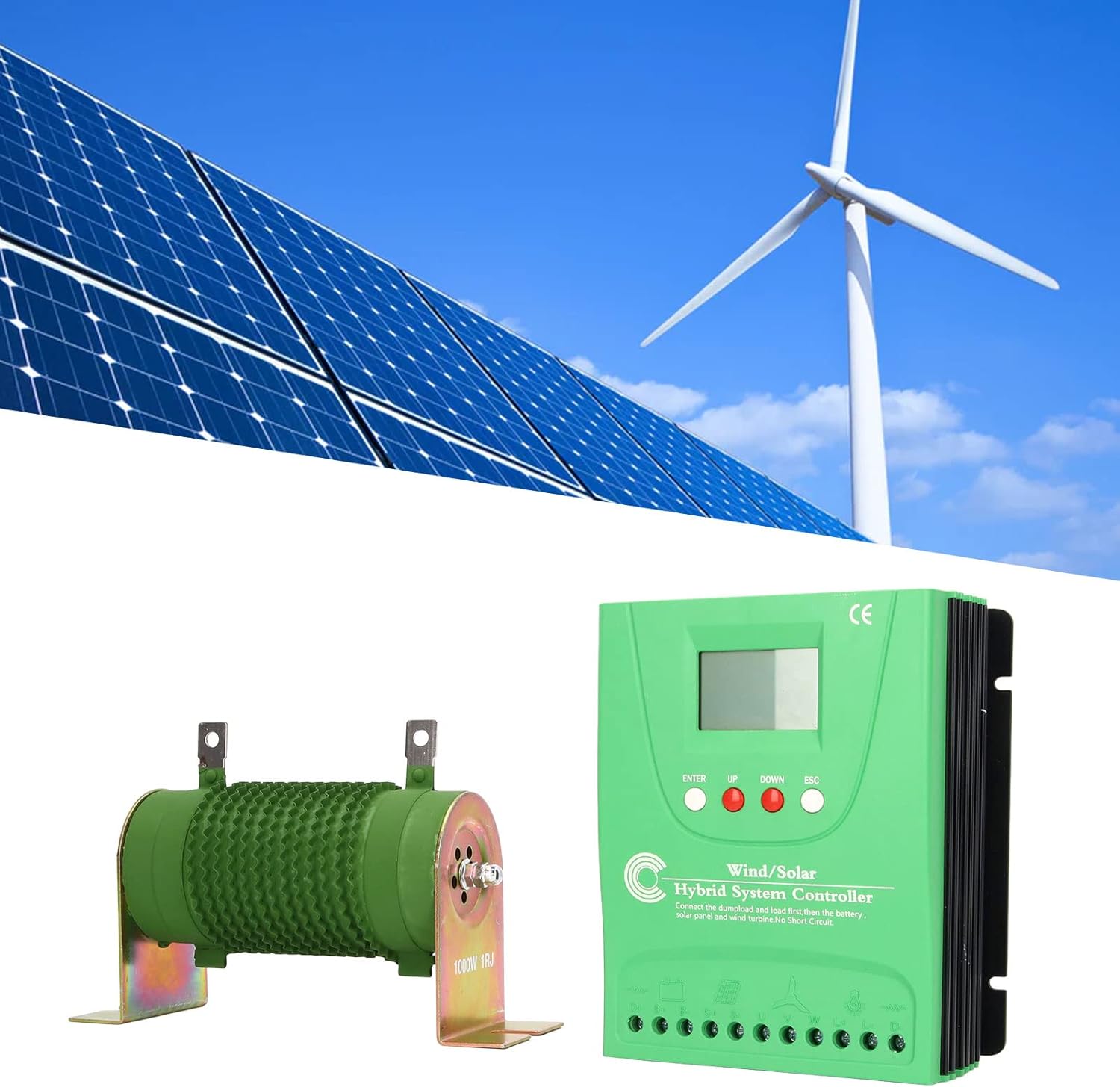 Wind Solar Hybrid Charge Controller, 24V 48V MPPT Boost Charge Regulator with LCD Display and Dump Load, for Off Grid Wind Solar Hybrid Systems (GPI48280)