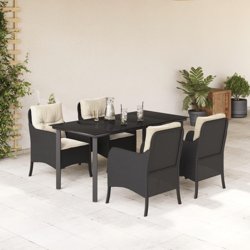 Furniture Sets 5 Piece Patio Dining Set with Cushions Black Poly Rattan,Outdoor Dining Set with Comfortable Seating and UVResistant PE Rattan for Garden and Patio Garden Conversation Sets
