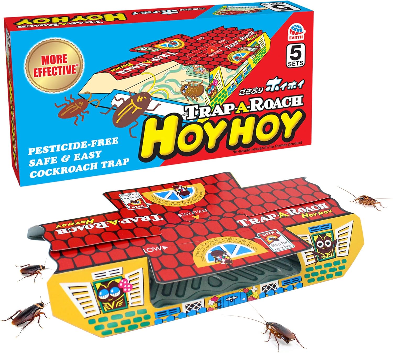 HOY HOY Cockroach Roach Glue Traps - 100 Count Pesticide-Free Indoor Sticky Hygienic Stations Made in Japan