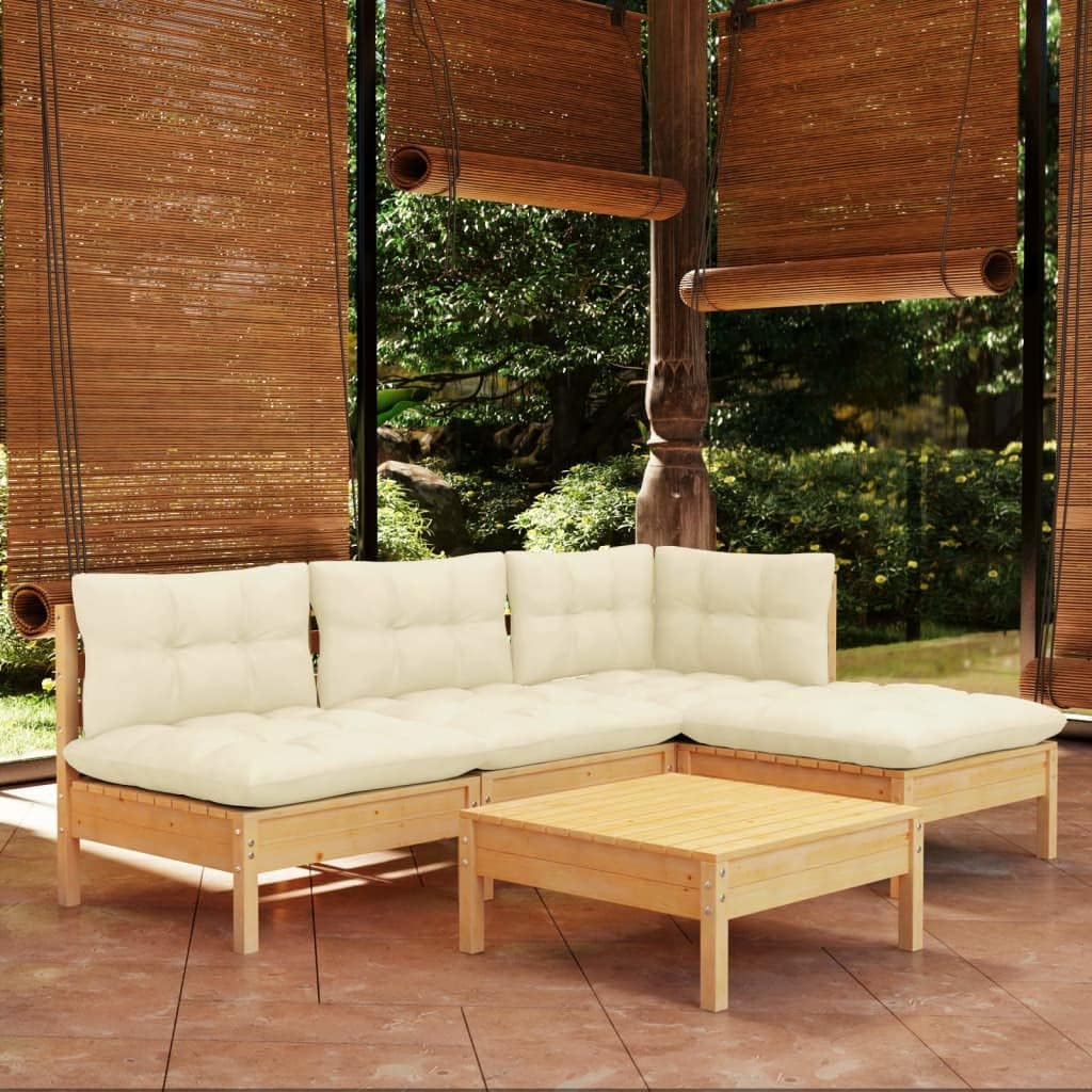 5 Piece Patio Lounge Set with Cream Cushions Pinewood,Versatile Wooden Patio Lounge Set for Relaxation and Comfort Furniture Sets for Patio, Lawn & Garden