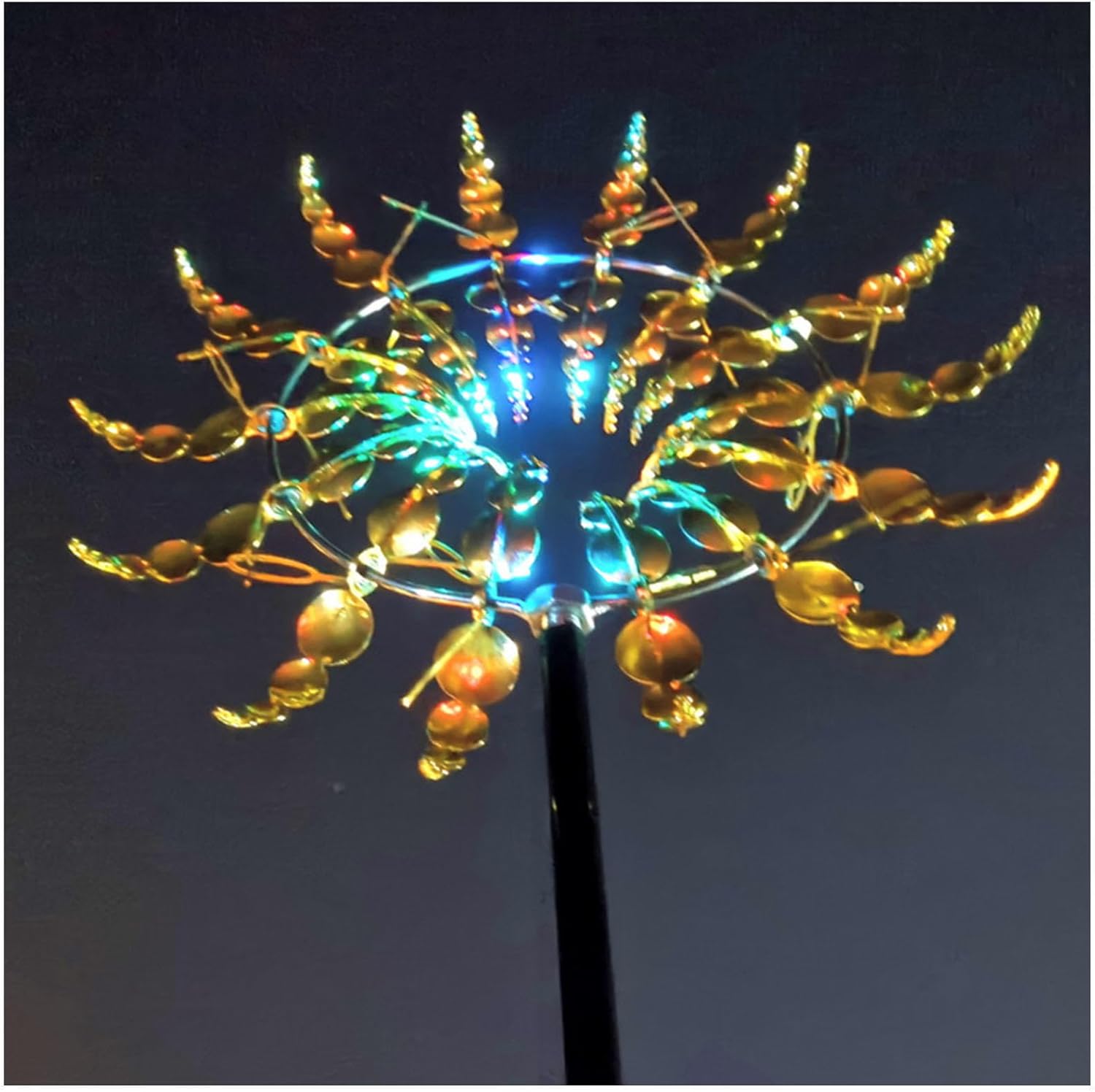 Solar Magical Metal Windmill, Kinetic Garden Spinners 3D Wind Powered, 13.4 x 71in Wind Sculpture,Gold