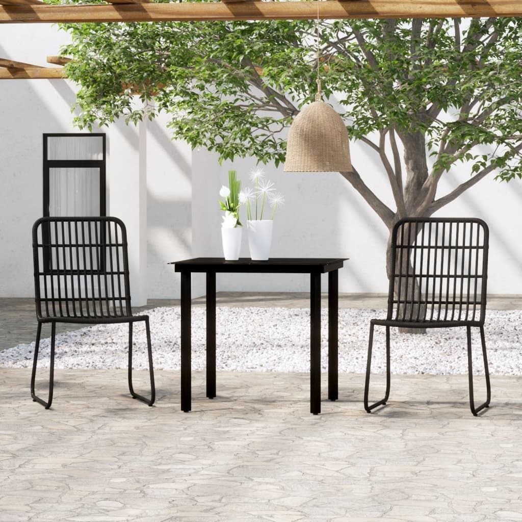 3 Piece Patio Dining Set Black,Modern Garden Dining Set with Glass Table and PE Rattan Chairs for Patio or Garden Furniture Sets for Patio, Lawn & Garden