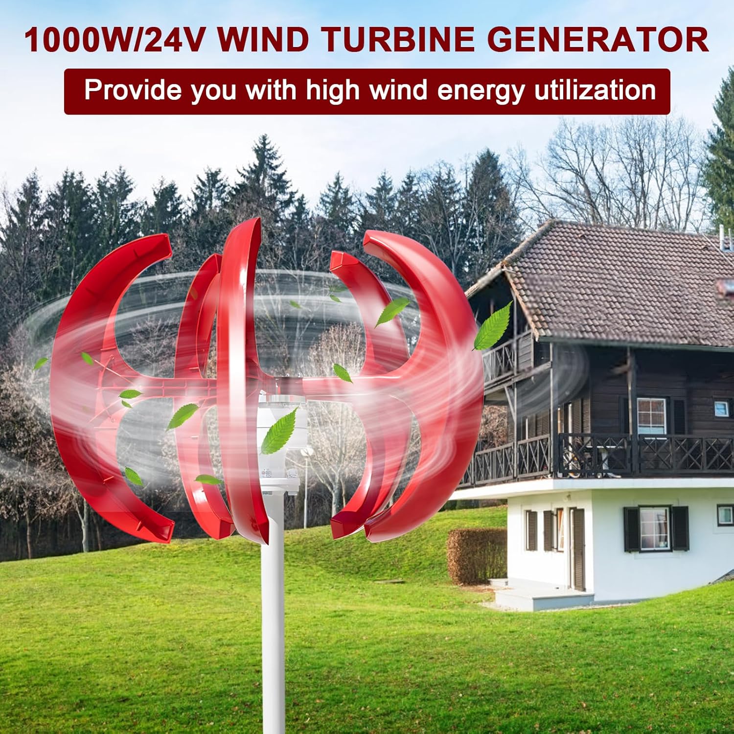 Wind Turbine 1000W,Noise Vertical Axis Wind Turbine Generator,DC12V Wind Turbine Generator,Wind Turbine Kit with Charge Controller Home Power,Magnetic Levitation Wind Turbine for Home Street Lighting