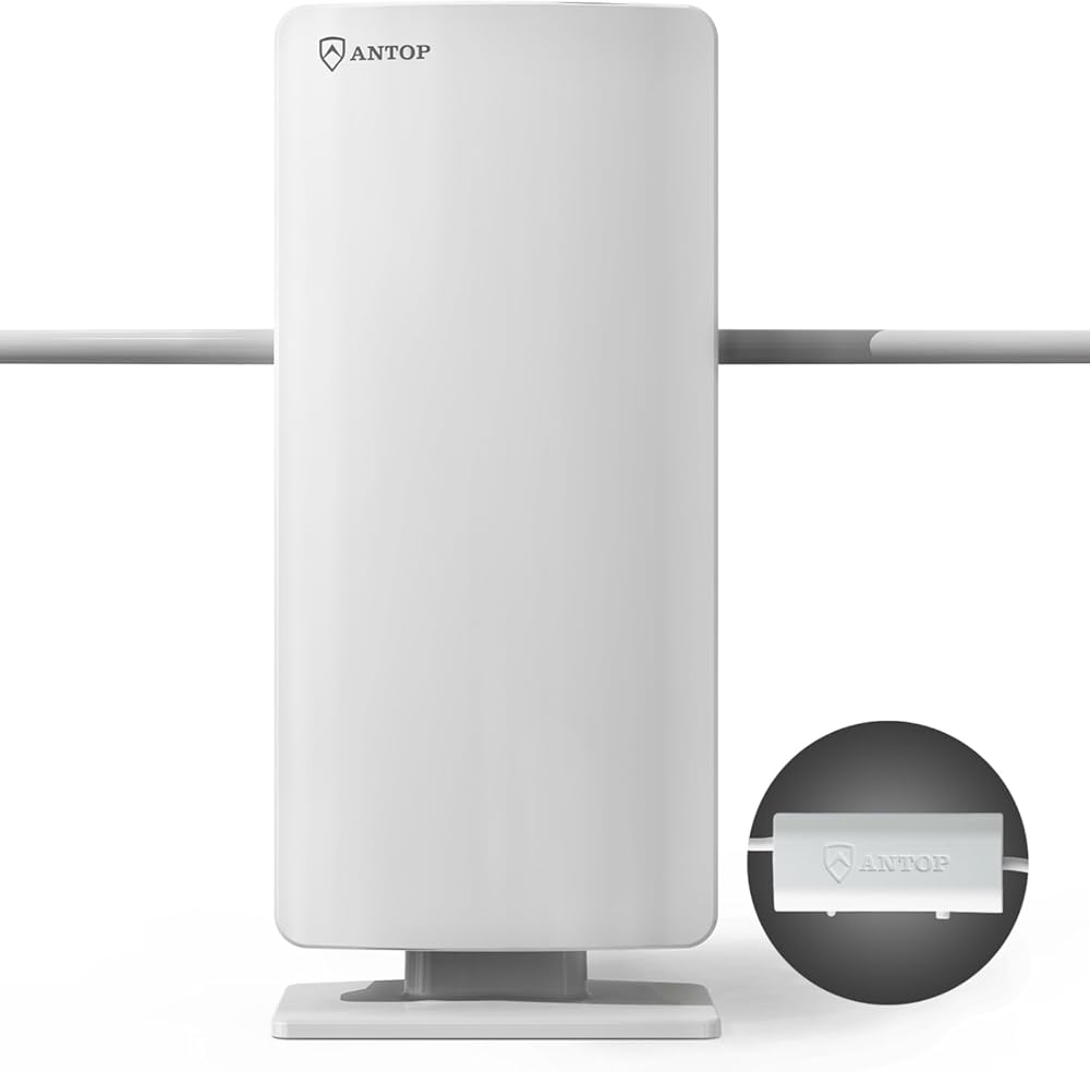 ANTOP Outdoor/Indoor HDTV Antenna, Big Boy Series AT-400BV, Smartpass Amplifier, 85 Miles Range, UHF/VHF Range Enhanced, Support 4K 1080p
