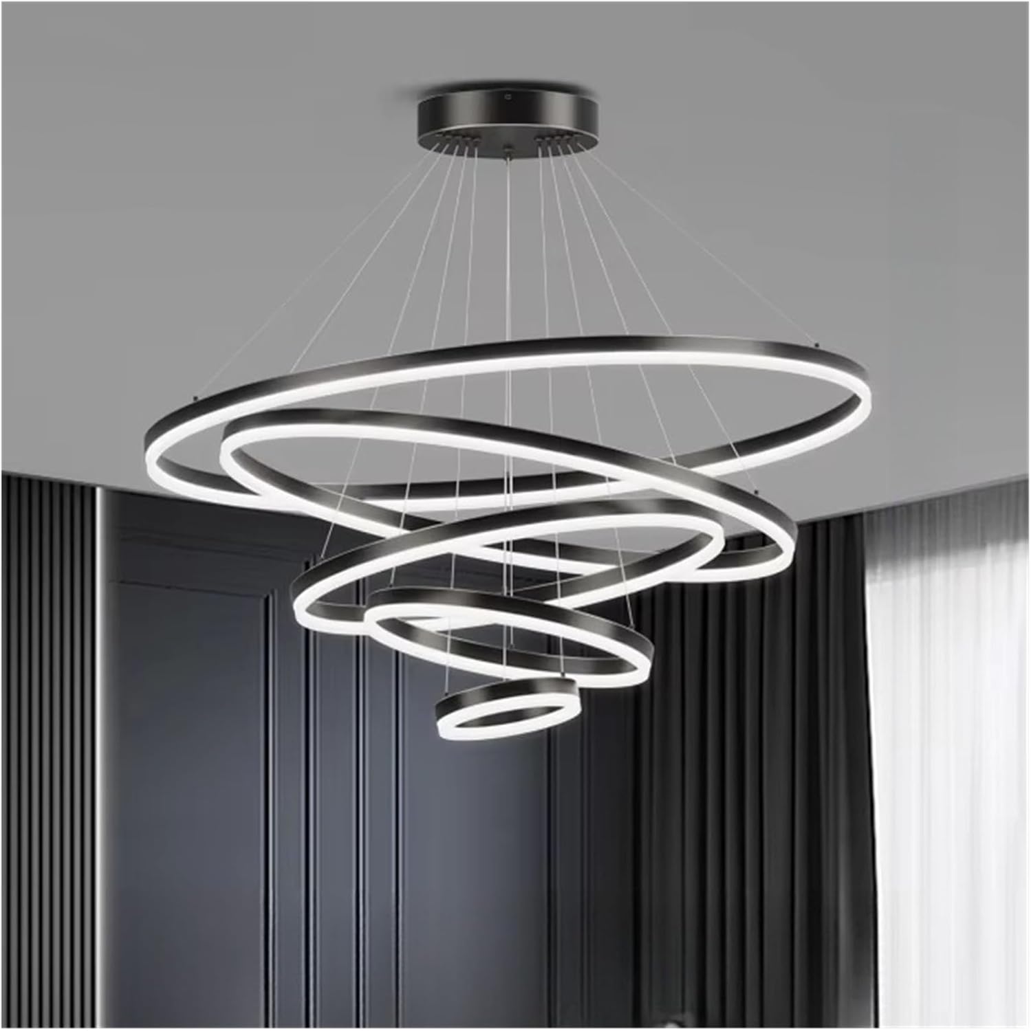Nordic Home Decor Dining Room Pendant Lamp Lights Indoor Lighting Ceiling Lamp Hanging Light Chandelier Lamps for Living Room(RC Remote dimming,5 Rings)