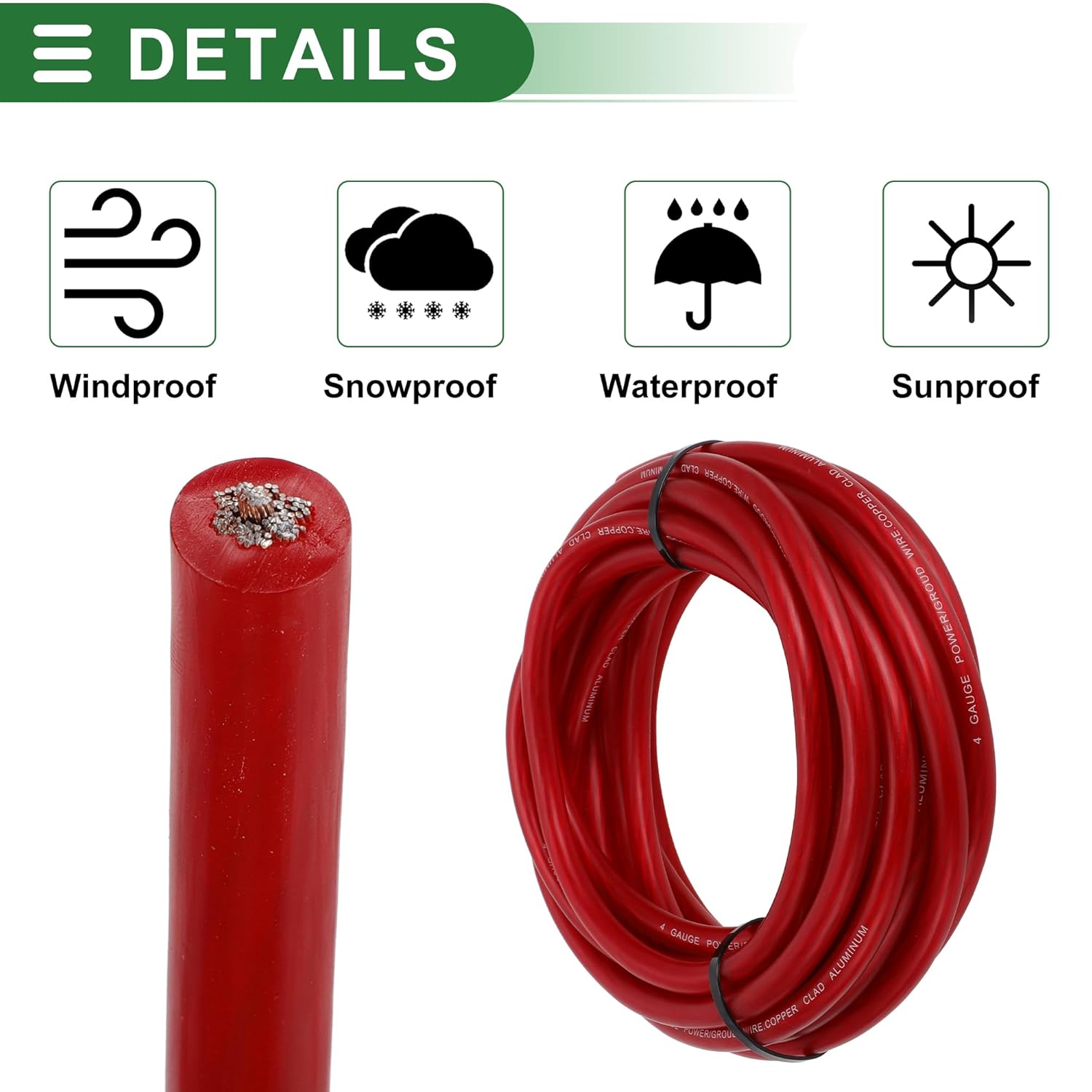 Motoforti 4 Gauge Ground Wire Copper Clad Aluminum CCA - Car Amplifier Power & Ground Cable, Battery Cable for Car Audio Speaker,Solar, Auto, RV Trailer & Marine 25 Feet Each-Black/Red