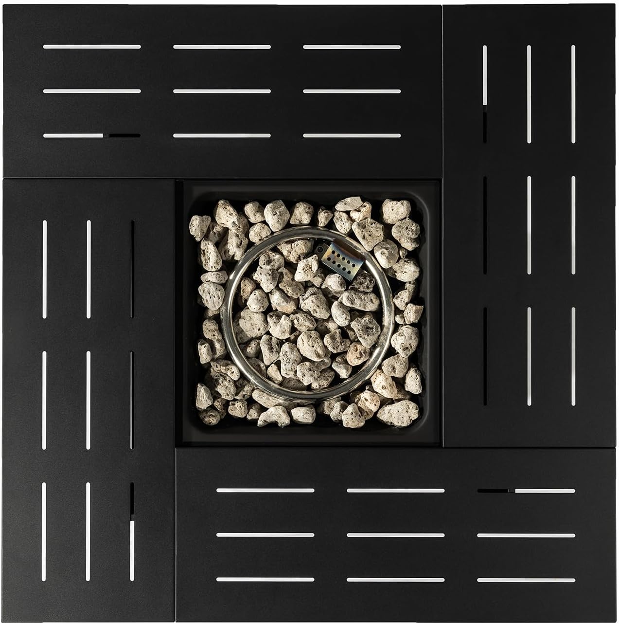 34 Inch Propane Fire Pit Table, 50000 BTU Rectangular Steel Fire Table with Removable Top, Steel Lid & Lava Rocks, Deck Safe for Outdoor Patio Garden Use (Black)