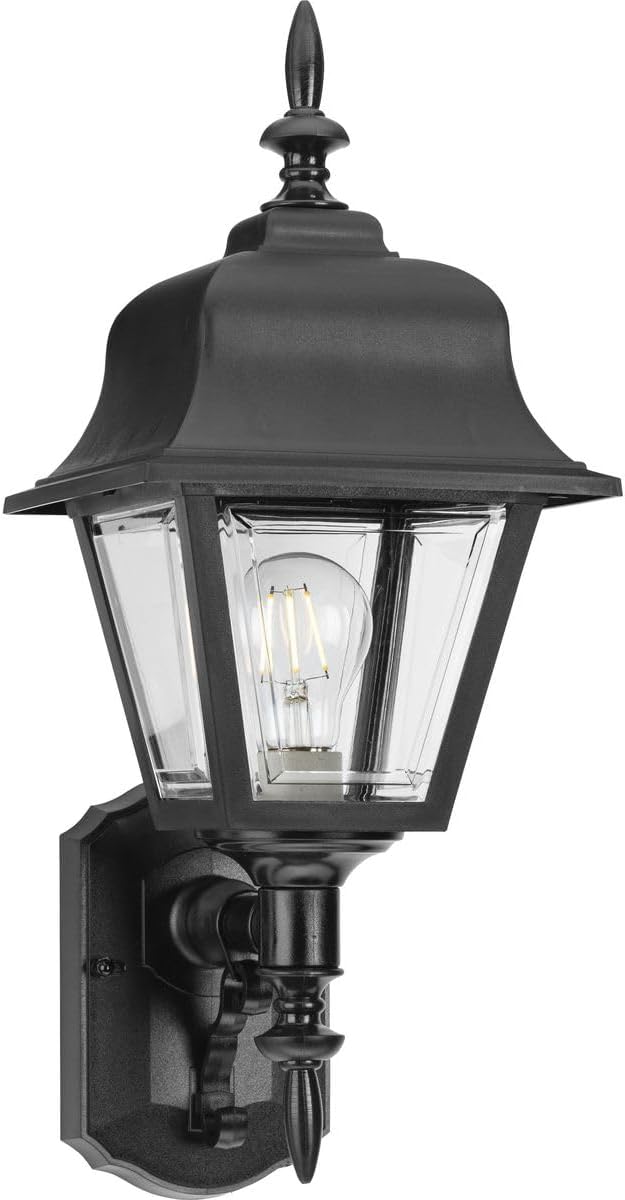 Progress Lighting Non-Metallic 1-Light Clear Beveled Acrylic Shade Traditional Outdoor Wall Lantern Light, Outdoor, P5656-31, Textured Black