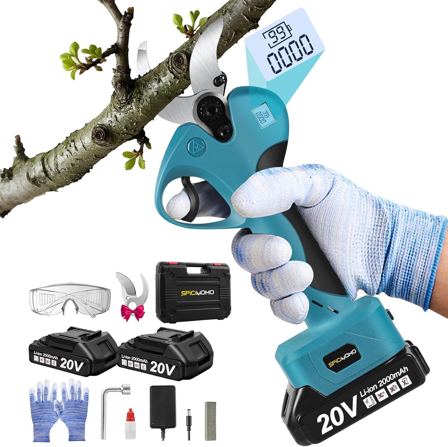 Cordless Electric Power Pruner Shears - Battery Pruning Shears 40mm Max Cutting Diameter with 20V 2X 2.0Ah Batteries and Charger, Professional Heavy Duty Gardening Pruner with Replacement Blades
