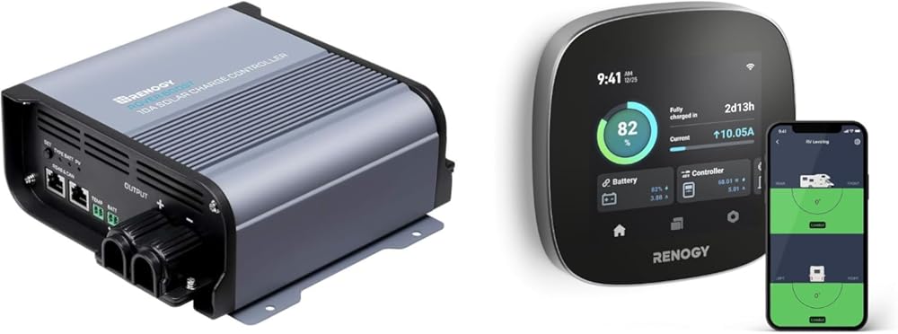 MPPT Solar Charge Controller & ONE Core Energy Monitor Bundle | 36V/48V 10A Smart Charging & Remote Wi-Fi Monitoring Panel for Golf Cart, RV, Boat, Off-Grid Power System