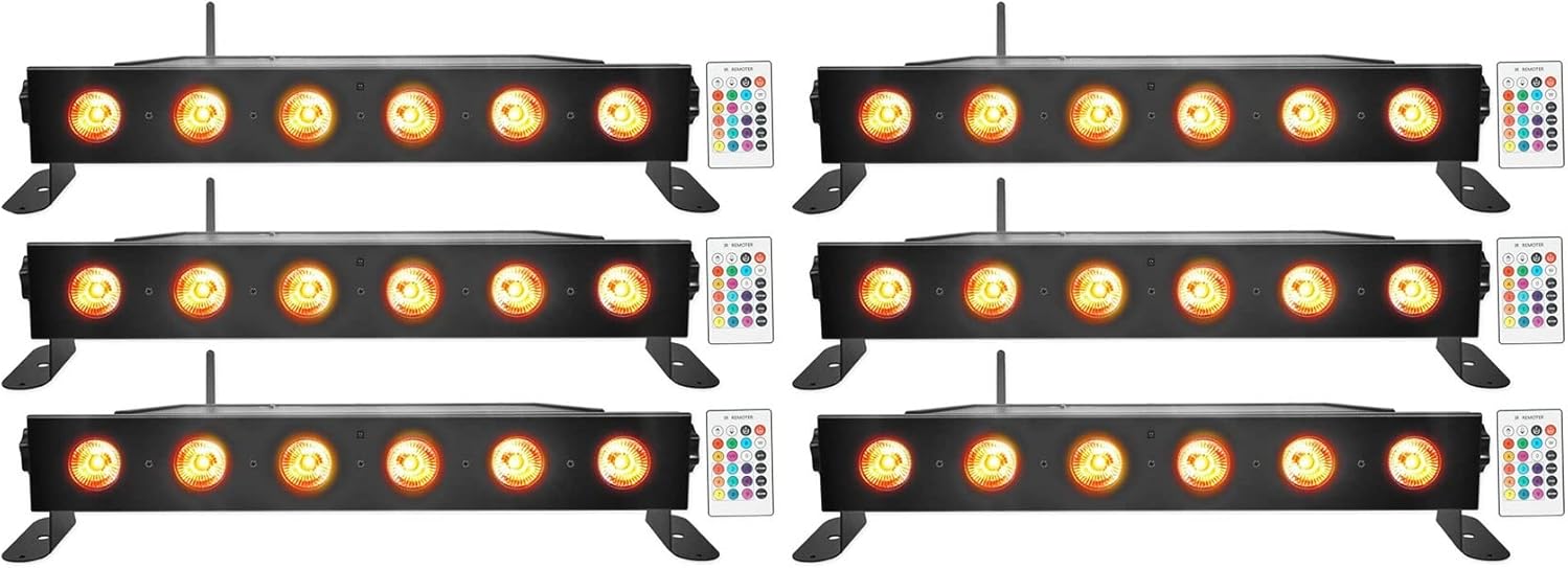 Rockville Best Strip 60 36-Watt RGBWA+UV Battery Powered Strip Wash Light Bar, Wireless DMX 512 Receiver, IRC Remote Control Included, for Stage Uplighting, DJs, Events, 6-Piece