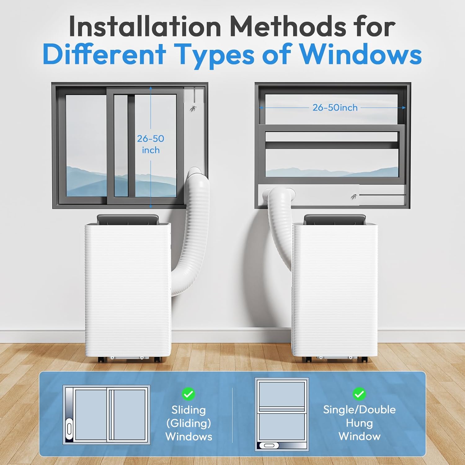 14000 BTU Portable Air Conditioner, 4-in-1 Portable AC Unit with Cooling, Dehumidifying, Fan, w/Sleep Mode, Auto Wind Swing, 24H Timer, LED Display, with Window Kit, Easy Installation & Energy Saving