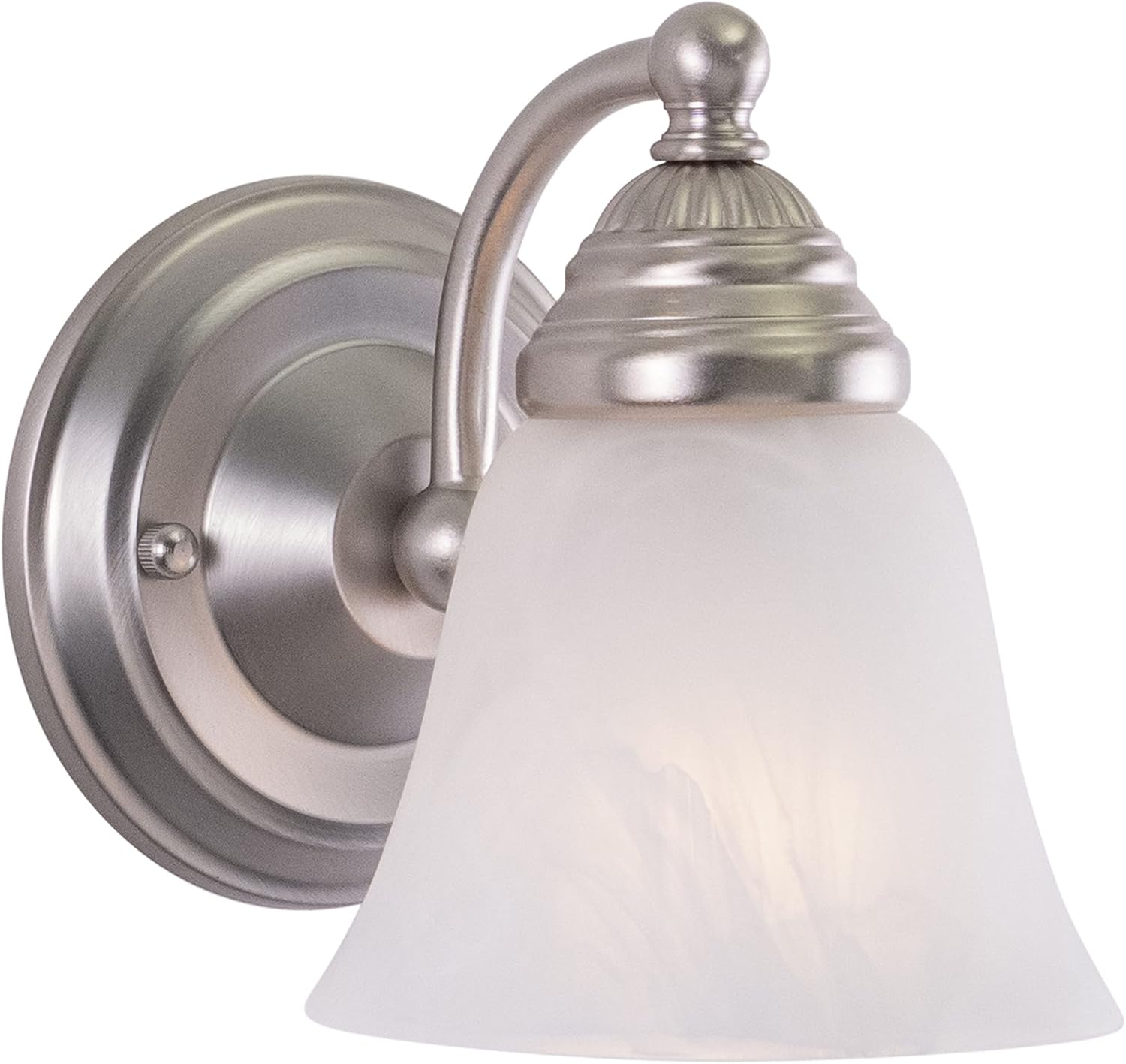 VAXCEL Standford 1-Light 5.25 inch Wide Brushed Nickel Traditional Bathroom Vanity Lighting Fixture, White Alabaster Glass Shade, Dimmable, LED Compatible, Wall Mounted Steel Sconce