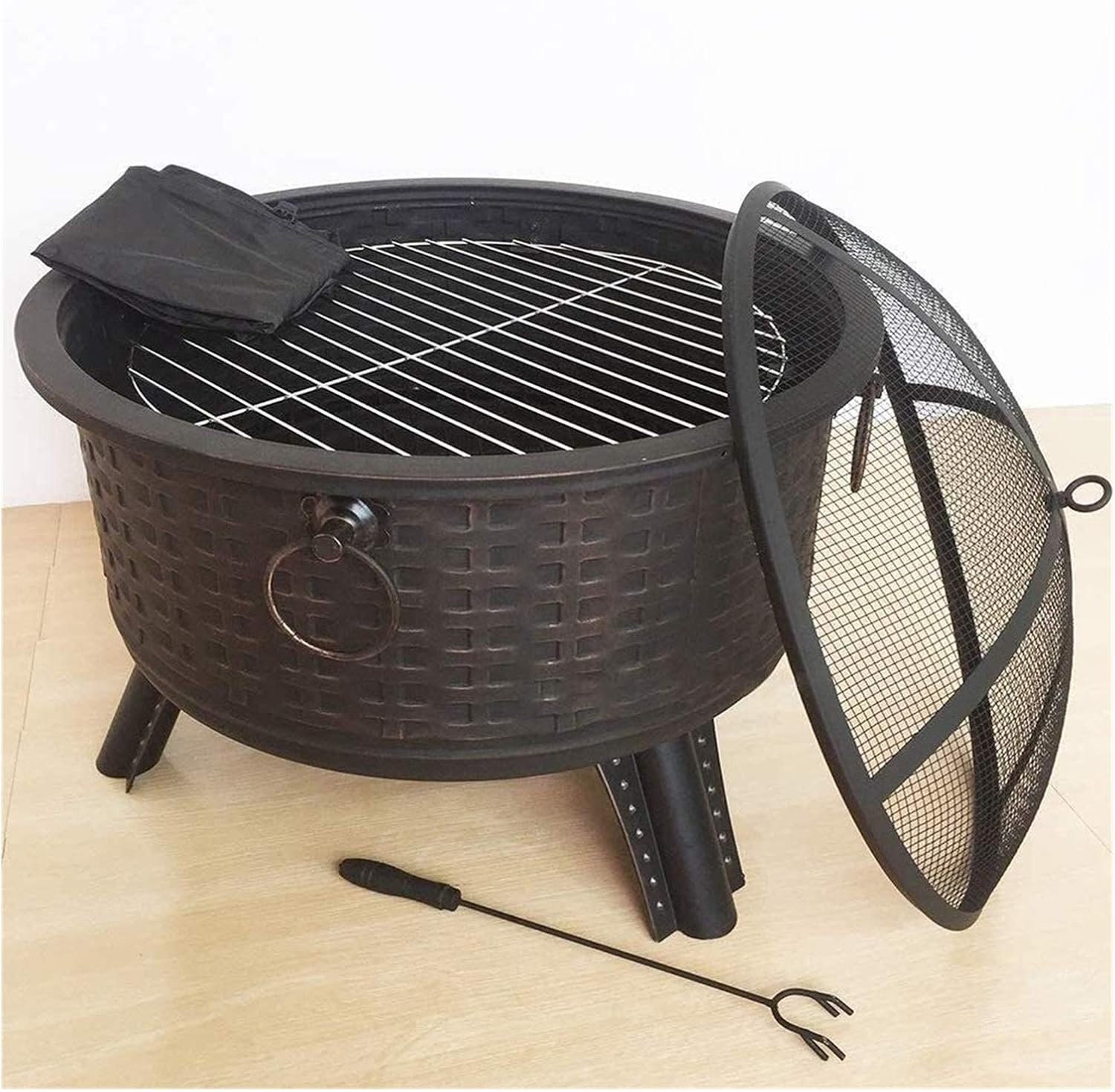 Fire Pits Outdoor Wood Burning Outdoor Fire Pit Patio Fire Steel BBQ Grill Fire Pit Bowl with Mesh Spark Screen Cover