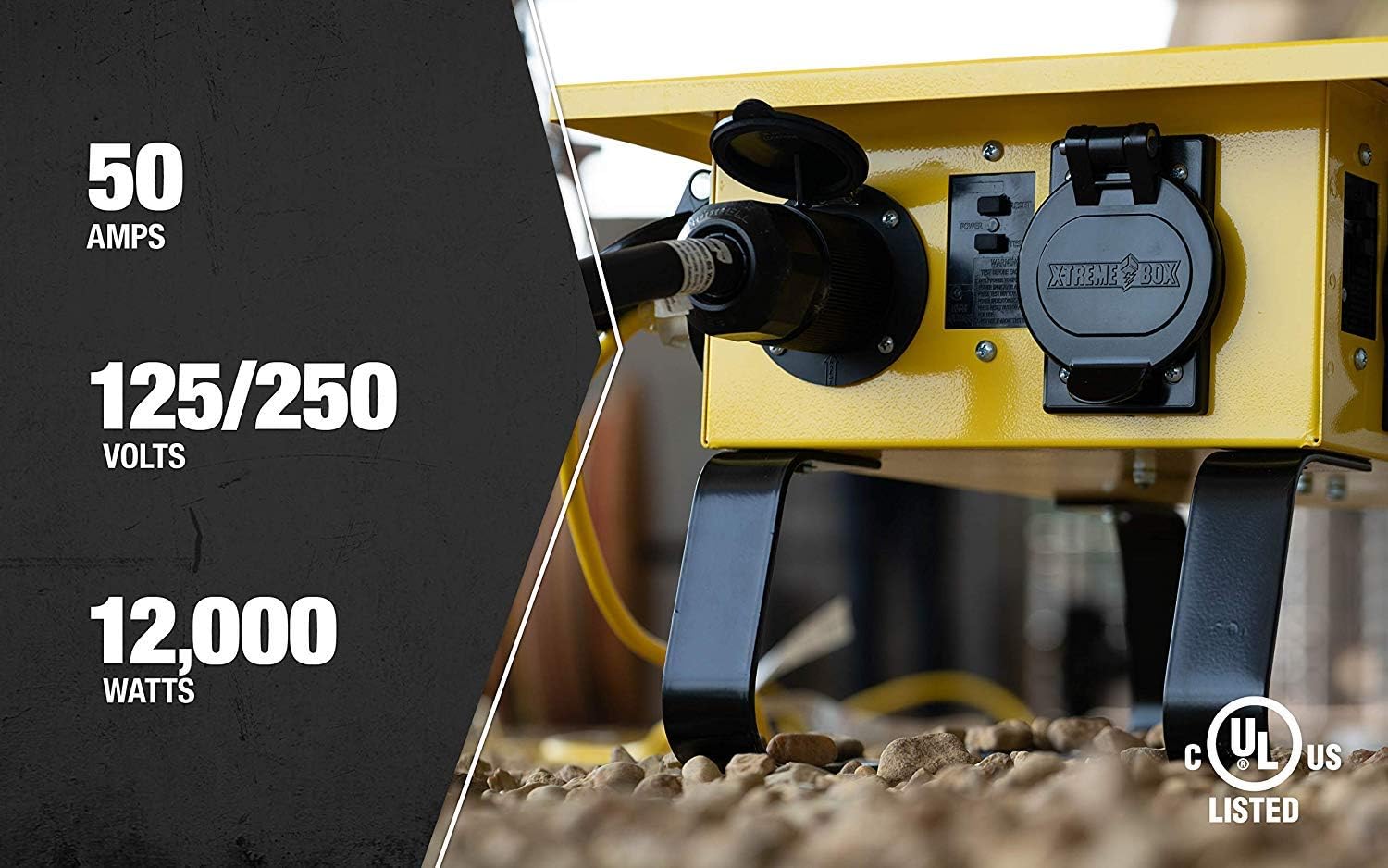 Southwire Temporary Power X-Treme Box - 50A 125/250V Portable Power Distribution with 6 5-20 U-Ground/Straight Blade Receptacles - Rugged Steel Construction