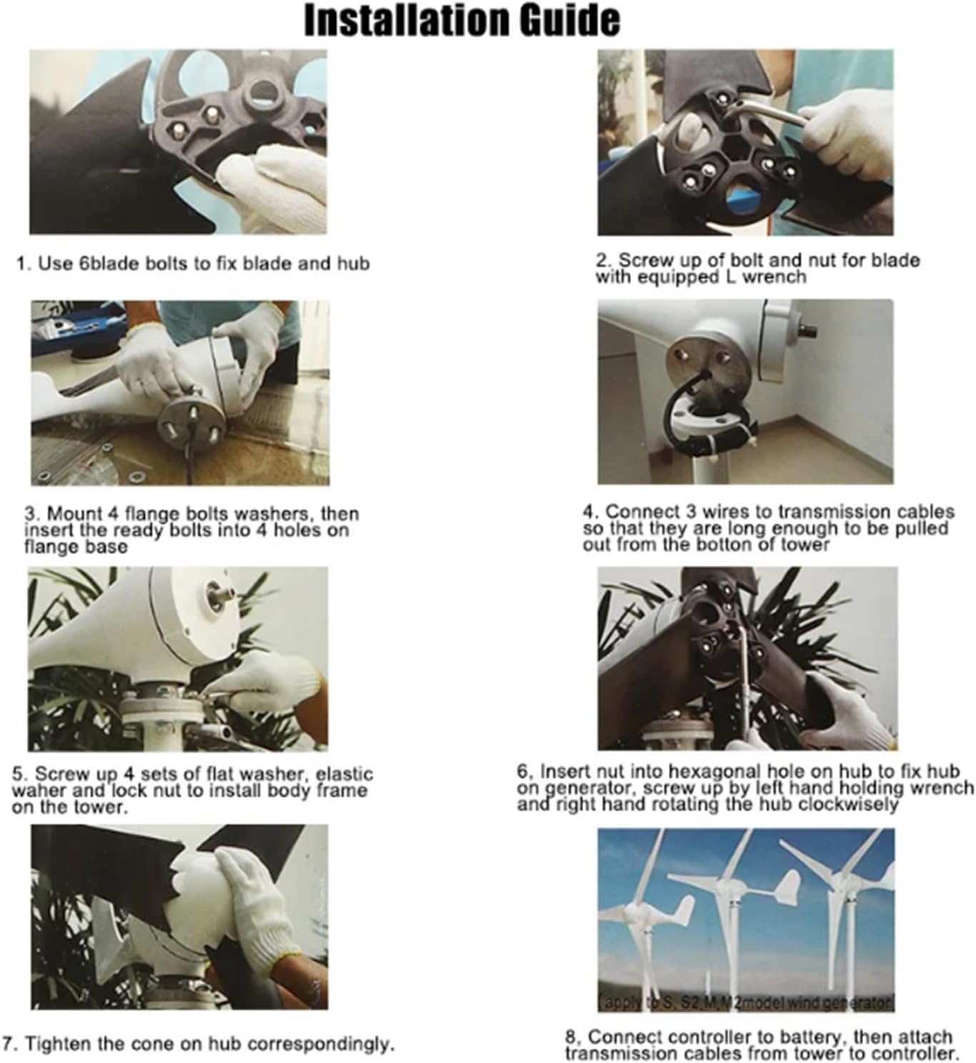 100W-1200W 6 Blades Horizontal Wind Turbine Generator,with Charger Controller 12V 24V 48V Horizontal Wind Turbine Suitable for Emergency Power Generation