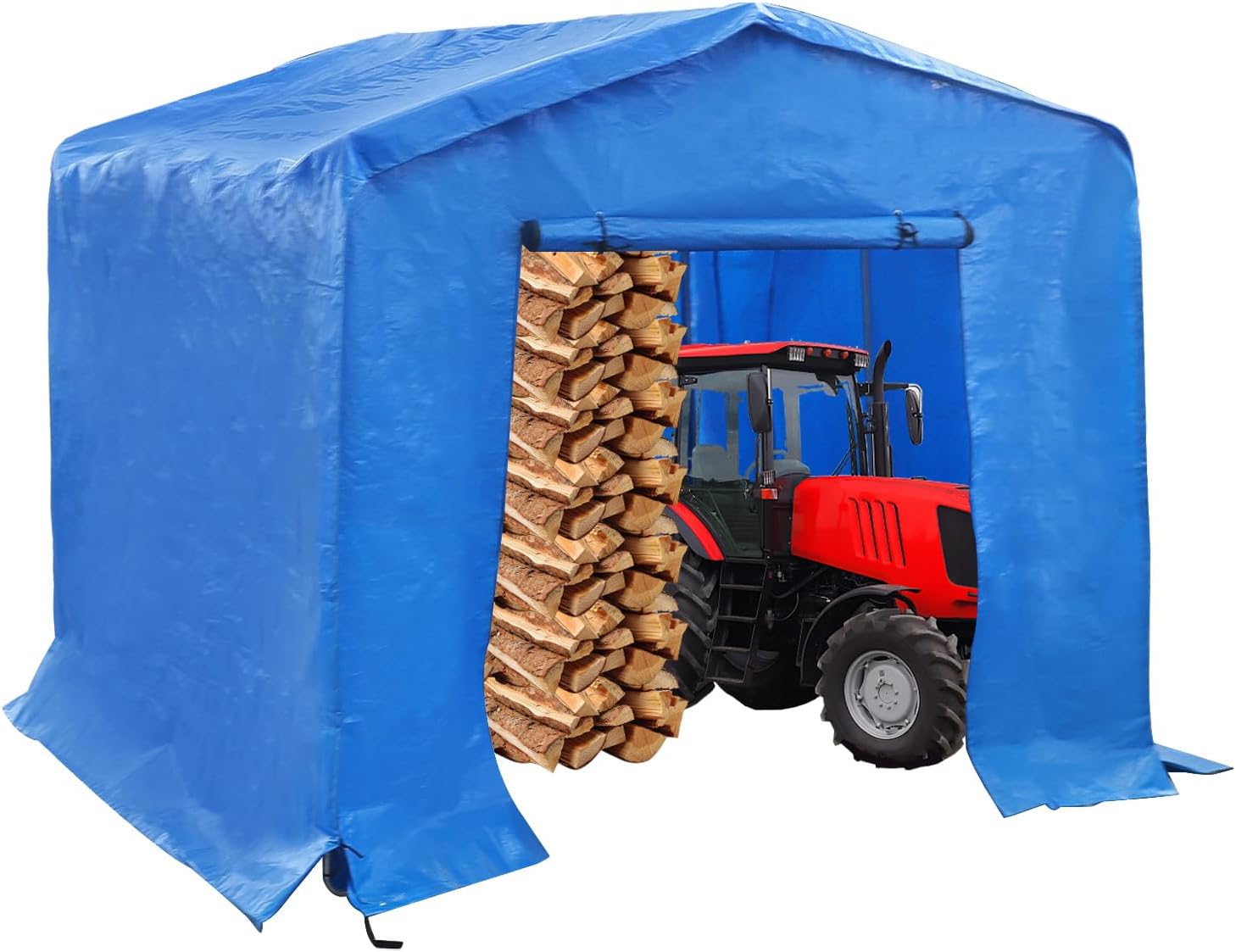 Storage Shed, 8x8x8 ft Outdoor Storage Shed, Storage Sheds with Metal Frame for Bike, ATV, Tractor, Motorcycle (Blue)