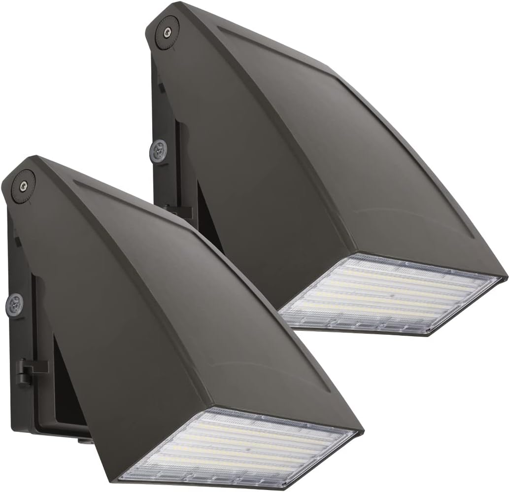 DAKASON (2 Pack) 100W LED Wall Pack, Dusk-to-Dawn Photocell, Adjustable Head, Full Cut-Off Security Light, 5000K 12000lm Replaces 300-450W HPS/HID IP65 Waterproof Outdoor Lighting Fixture, ETL Listed