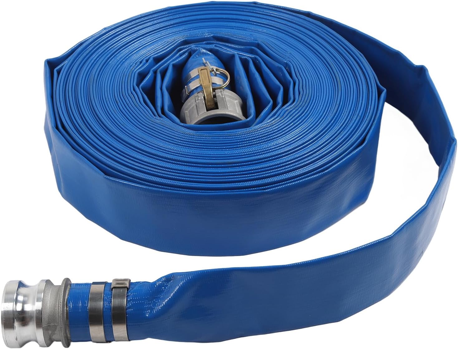 Lay Flat Hose PVC 2 Inch High Pressure Water Hose 51mm x 30m Heavy Duty Pump Discharge Hose with Brass Fittings for Pool Drainage Backwash Swimming Pools Blue