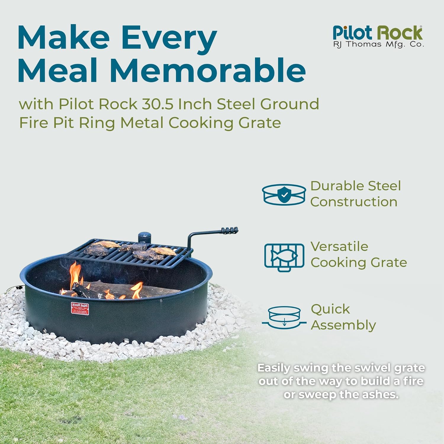 Pilot Rock 3 Pack 30 Inch Heavy Duty Steel Ground Fire Pit Ring and Metal Cooking Grate